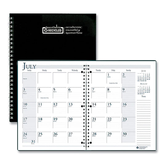 House of Doolittle Recycled Three-Hole Punched Wirebound Academic Monthly Planner, 11 x 8.5, Black Cover, 14-Month (July to Aug): 2024 to 2025 (26302)