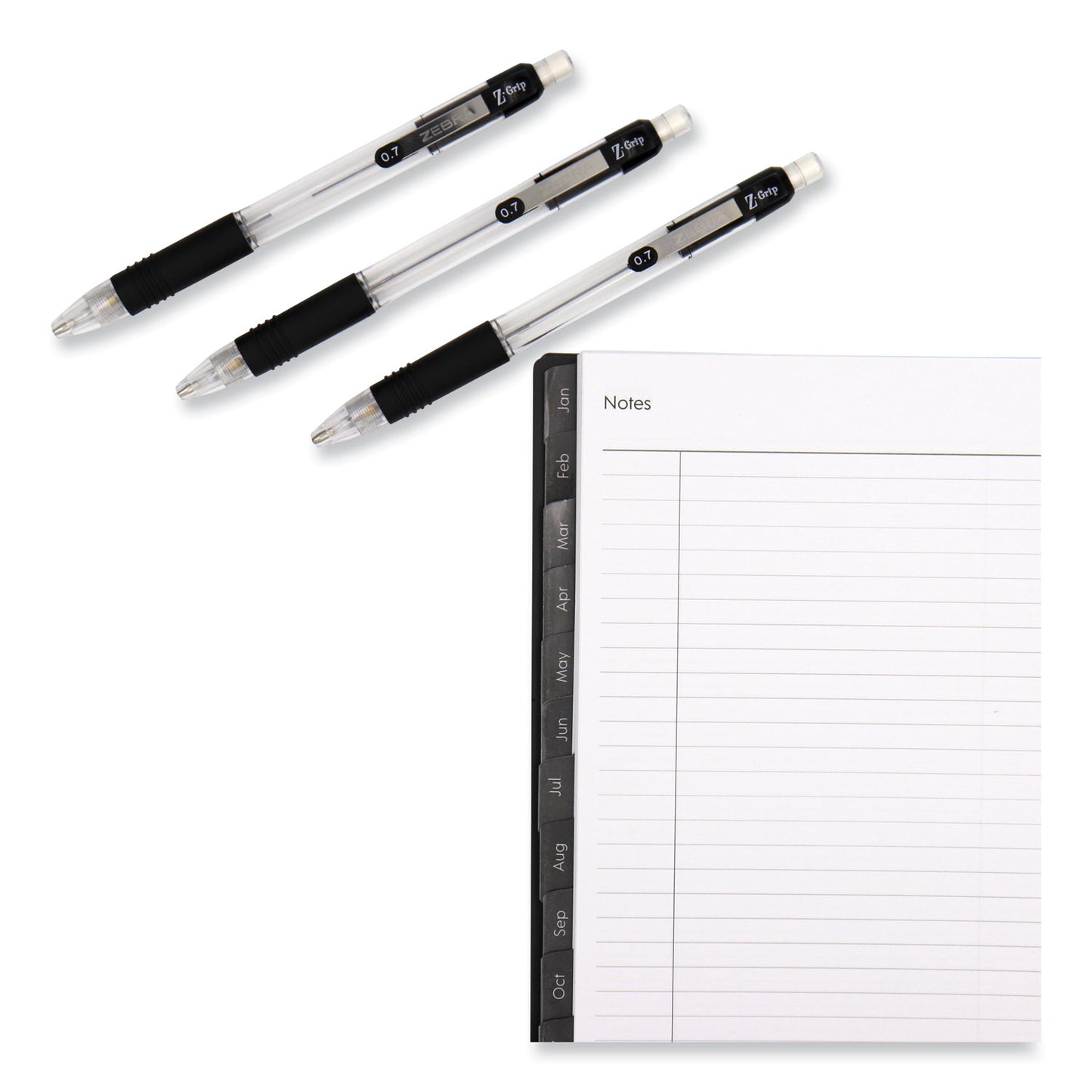 Zebra Z-Grip Mechanical Pencil, 0.5 mm, HB (#2), Black Lead, Clear/Black Barrel, Dozen (52310)