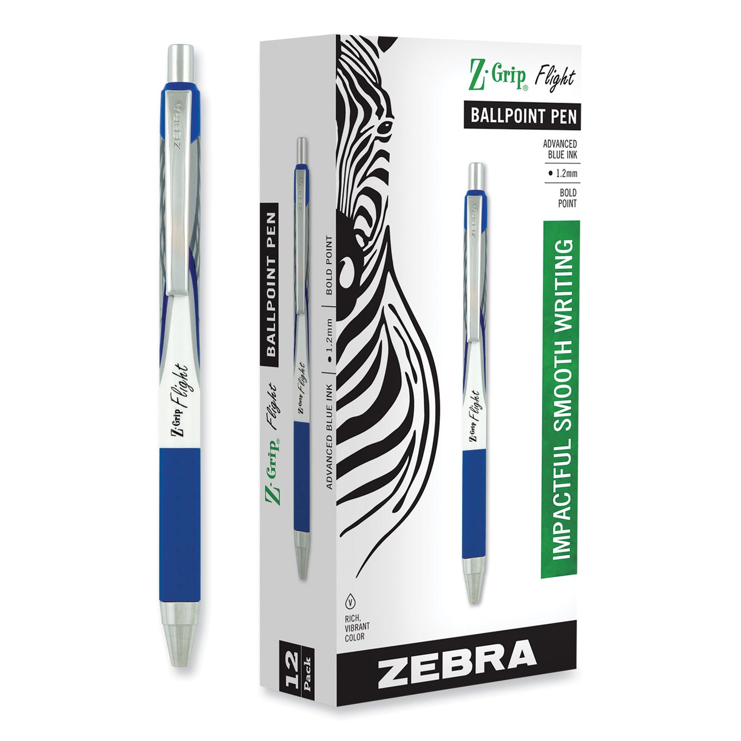 Zebra Z-Grip Flight Ballpoint Pen, Retractable, Bold 1.2 mm, Blue Ink, Black/Blue/White Barrel, 12/Pack (21920)