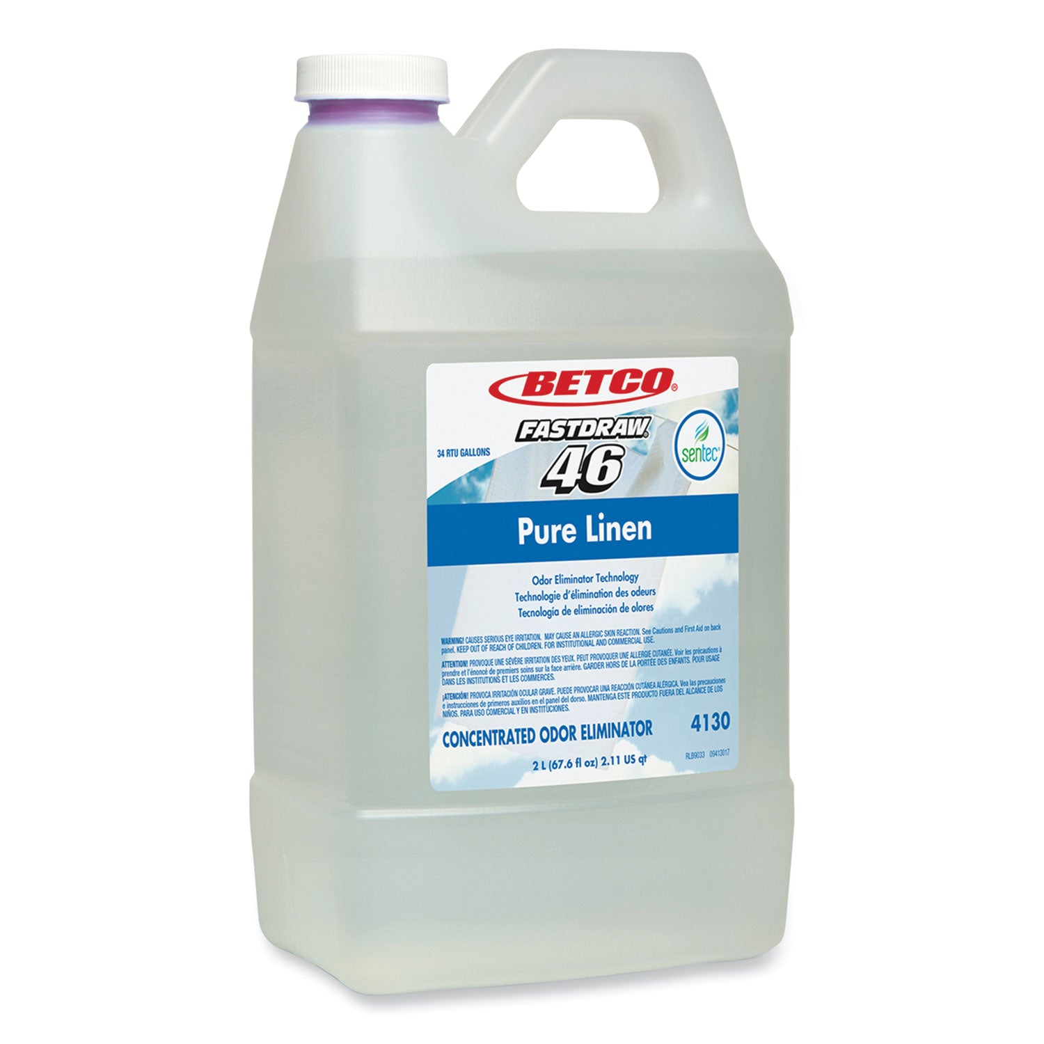 Betco SenTec Pure Linen Concentrate Odor Eliminator, Pure Linen Scent, 2 L Bottle, 2/Carton (4130B200)