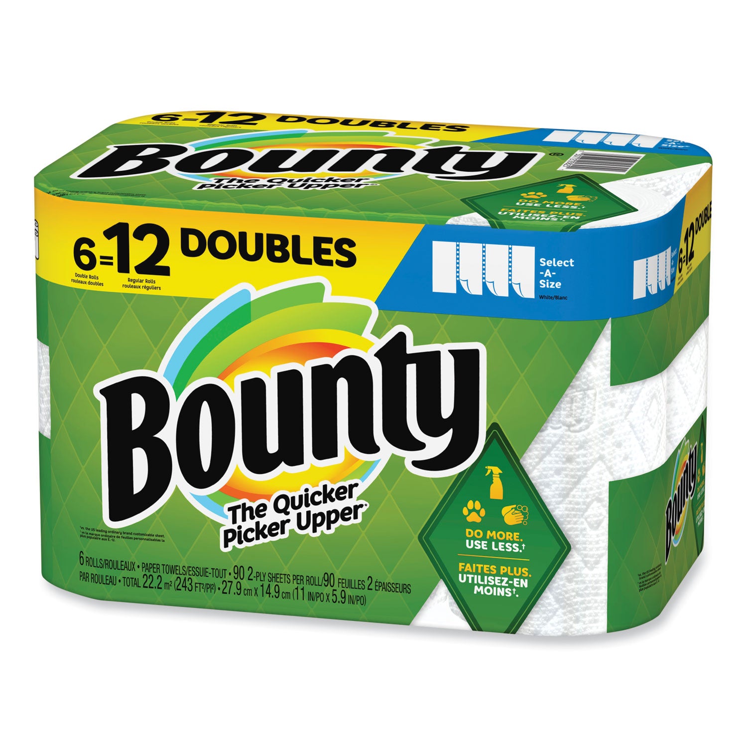 Bounty Select-a-Size Kitchen Roll Paper Towels, 2-Ply, 6 x 11, White, 90 Sheets/Double Roll, 6 Rolls/Carton (05825)