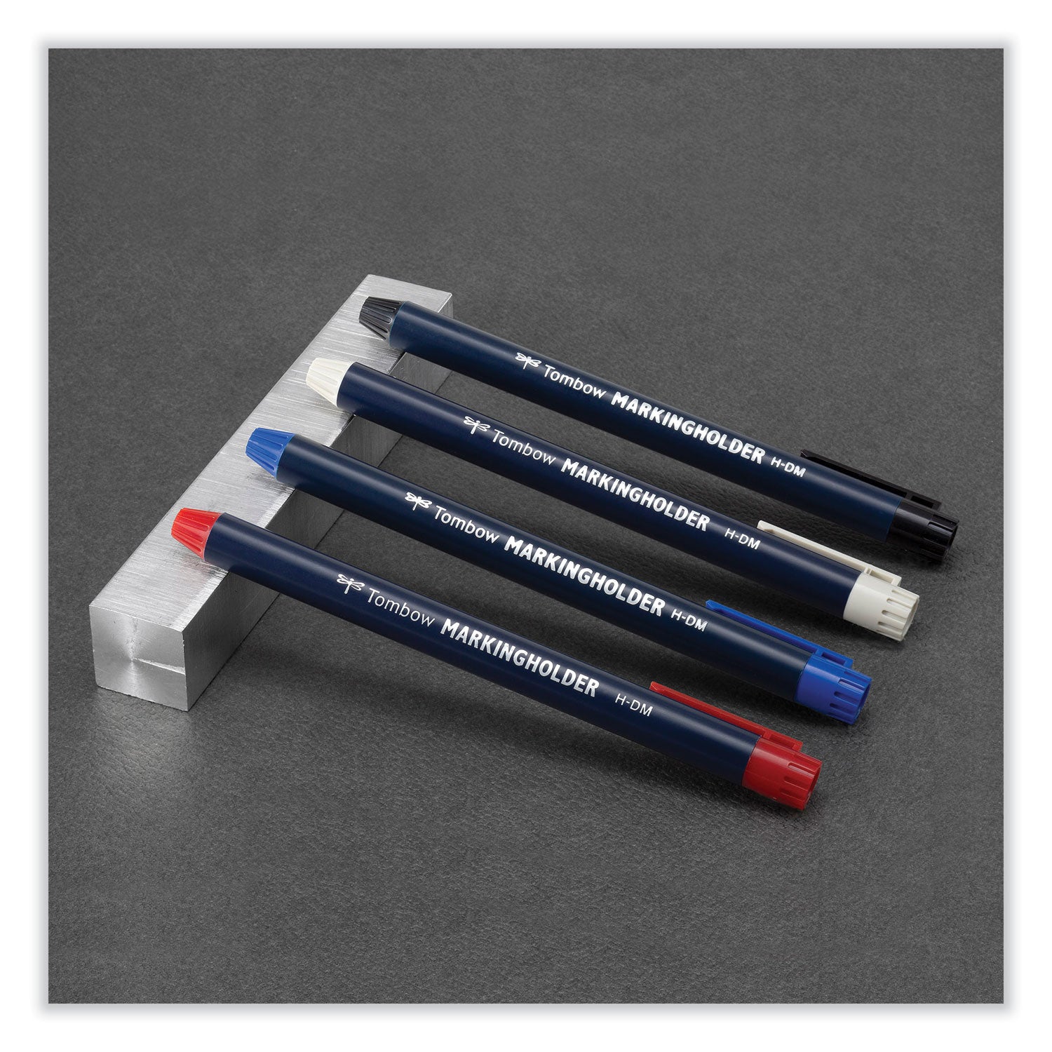 Tombow Wax-Based Marking Pencil, 4.4 mm, Black Wax, Navy Blue Barrel, 10/Box (51538)