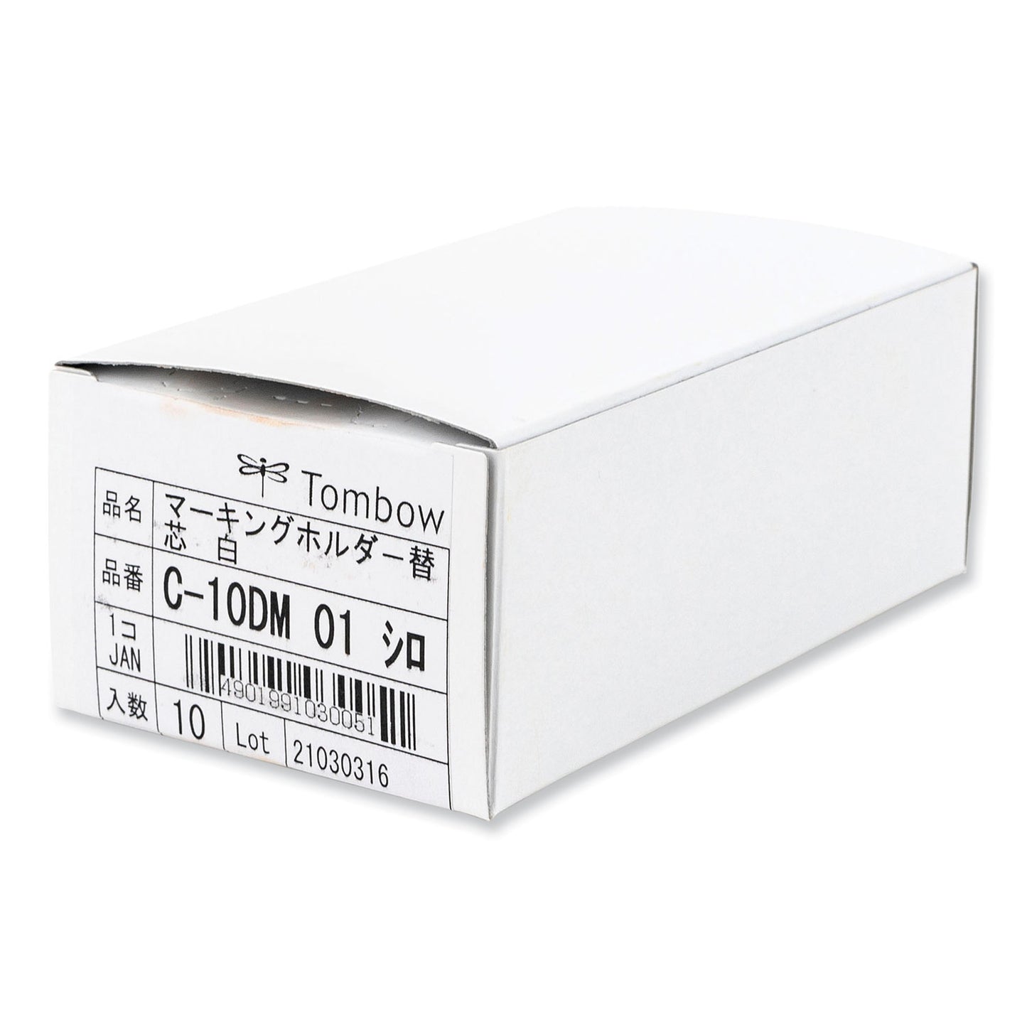 Tombow Mechanical Wax-Based Marking Pencil Refills, 4.4 mm, White, 10/Box (51539)