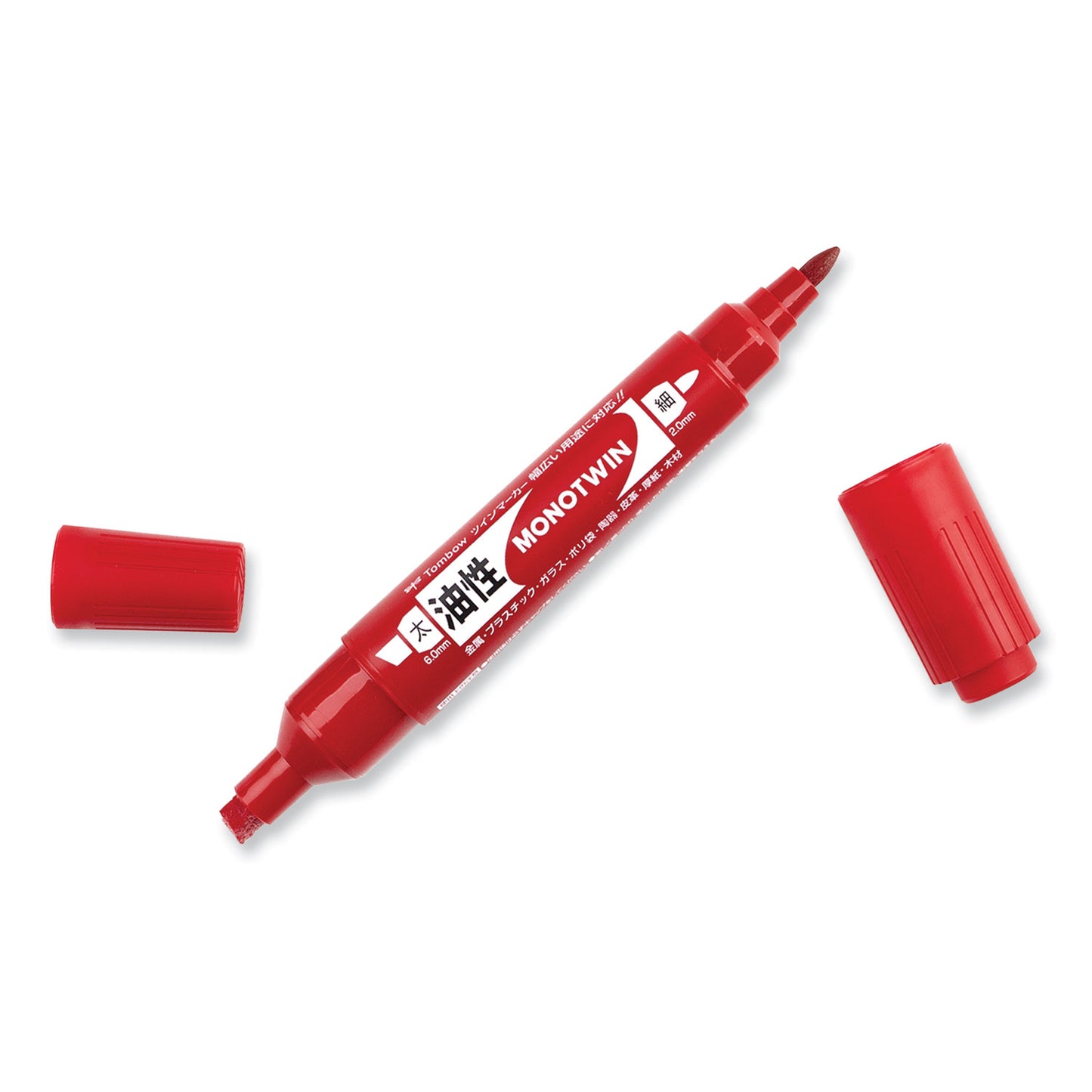 Tombow Mono Twin Bold Permanent Marker, Fine/Broad Tips, Red, 10/Box (56647)