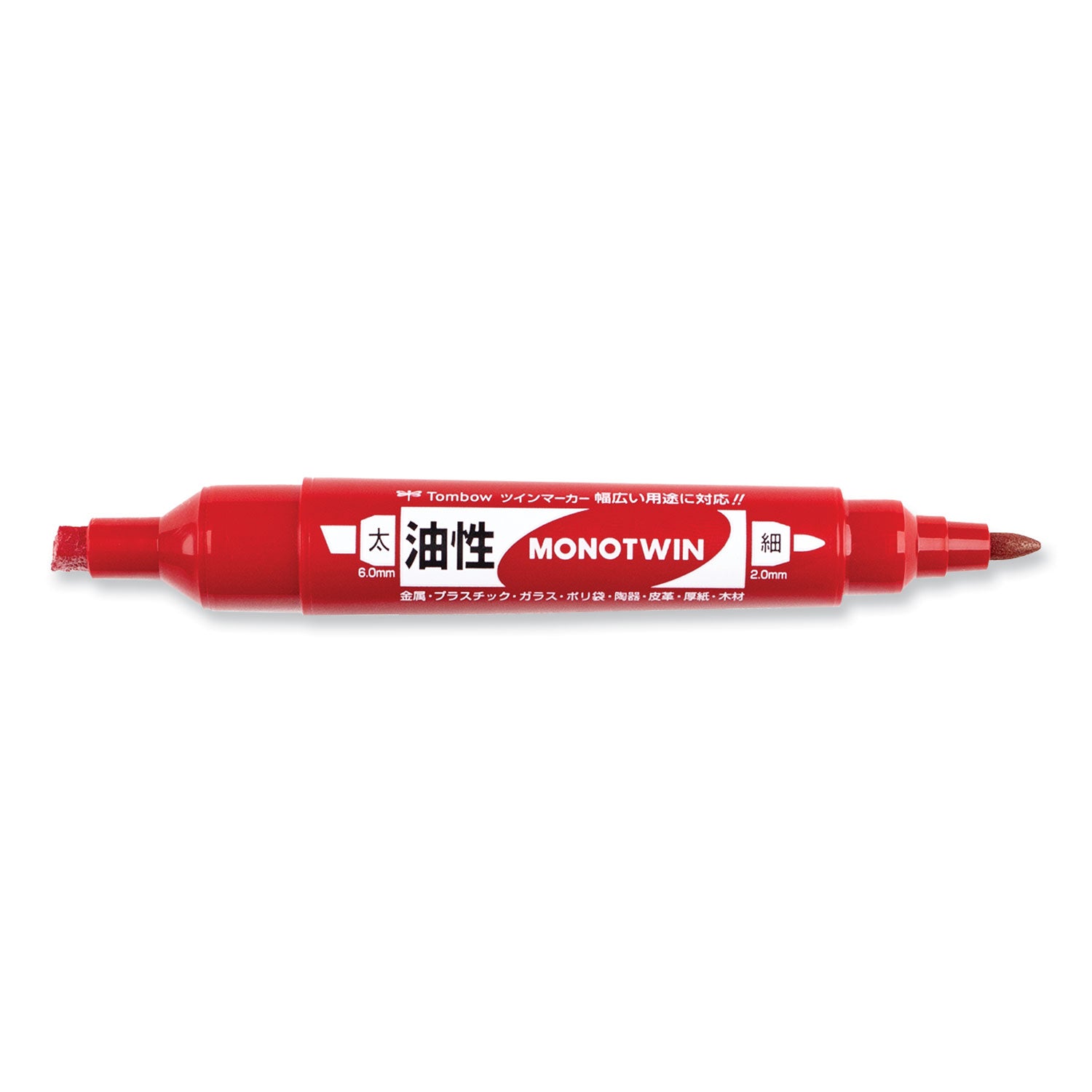 Tombow Mono Twin Bold Permanent Marker, Fine/Broad Tips, Red, 10/Box (56647)
