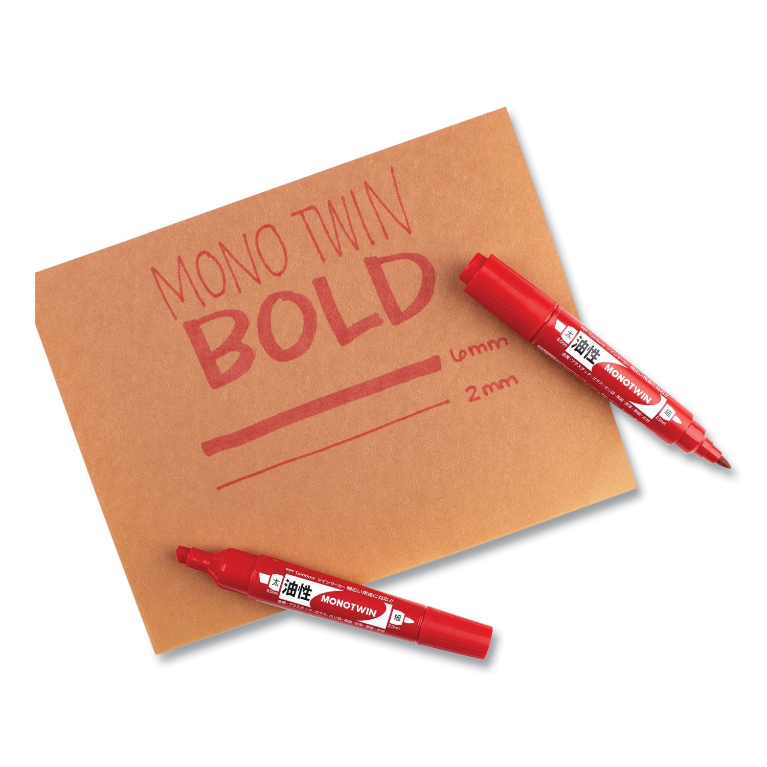 Tombow Mono Twin Bold Permanent Marker, Fine/Broad Tips, Red, 10/Box (56647)