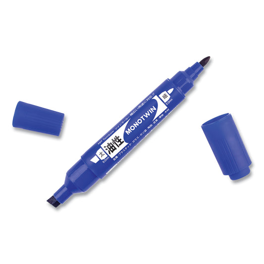 Tombow Mono Twin Bold Permanent Marker, Fine/Broad Tips, Blue, 10/Box (56648)