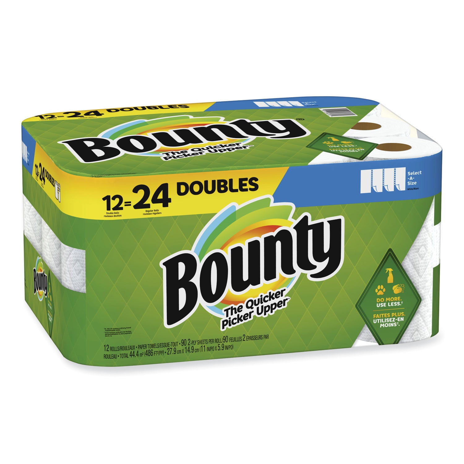 Bounty Select-a-Size Kitchen Roll Paper Towels, 2-Ply, 5.9 x 11, White, 90 Sheets/Double Roll, 12 Rolls/Carton (08664)