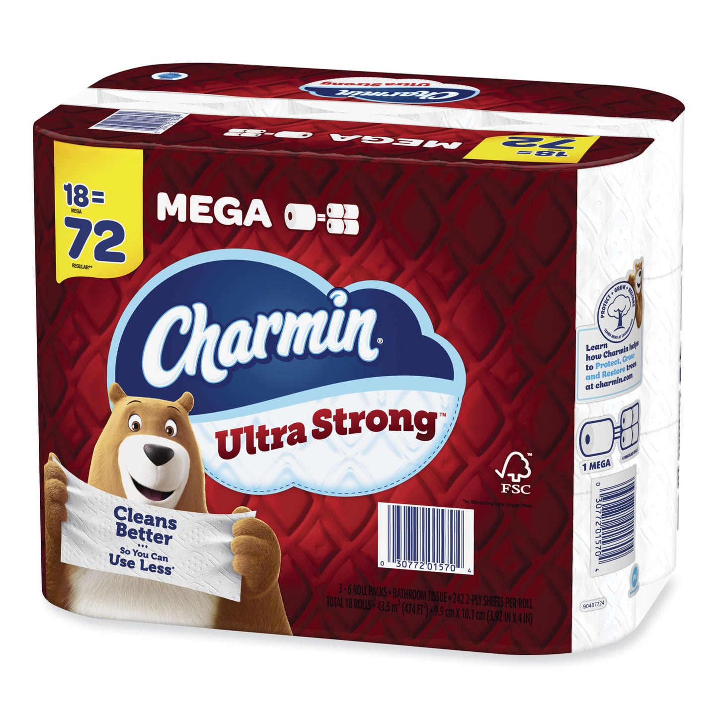 Charmin Ultra Strong Bathroom Tissue, Septic Safe, 2-Ply, White, 242 Sheet/Roll, 18/Pack (08823)