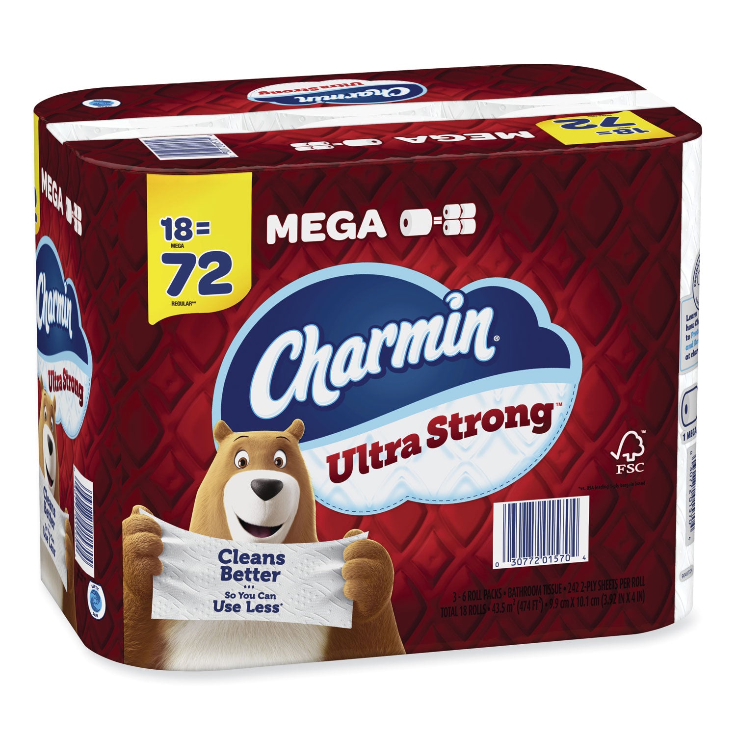 Charmin Ultra Strong Bathroom Tissue, Septic Safe, 2-Ply, White, 242 Sheet/Roll, 18/Pack (08823)