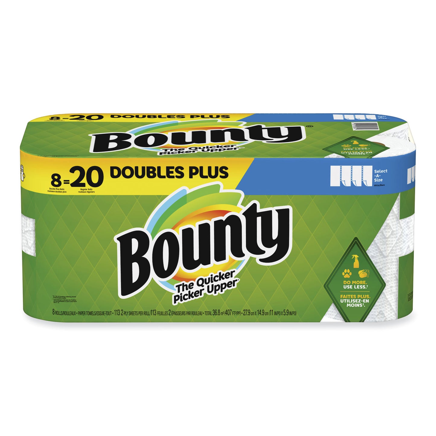 Bounty Select-a-Size Kitchen Roll Paper Towels, 2-Ply, 5.9 x 11, White, 113 Sheets/Double Plus Roll, 8 Rolls/Pack (05814)