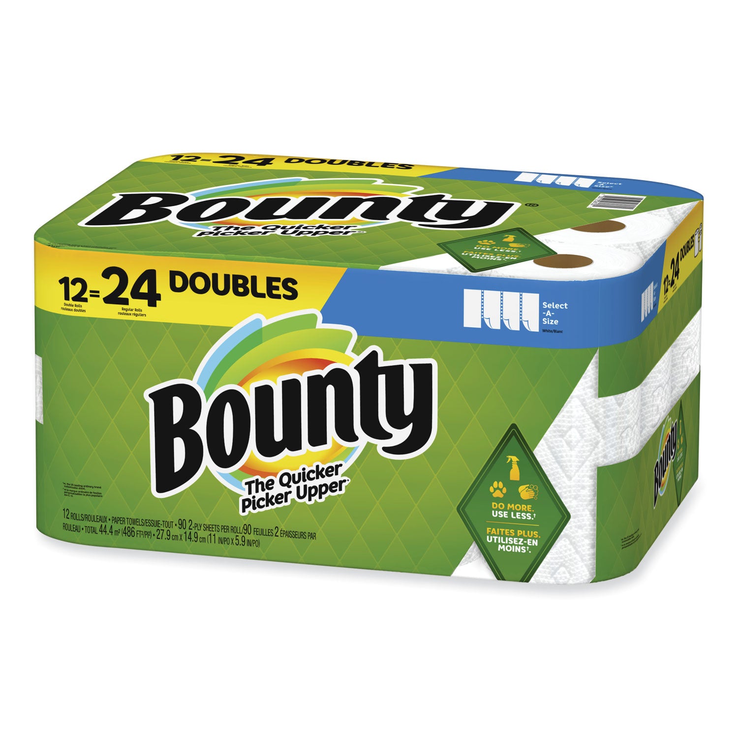 Bounty Select-a-Size Kitchen Roll Paper Towels, 2-Ply, 5.9 x 11, White, 90 Sheets/Double Roll, 12 Rolls/Carton (08664)