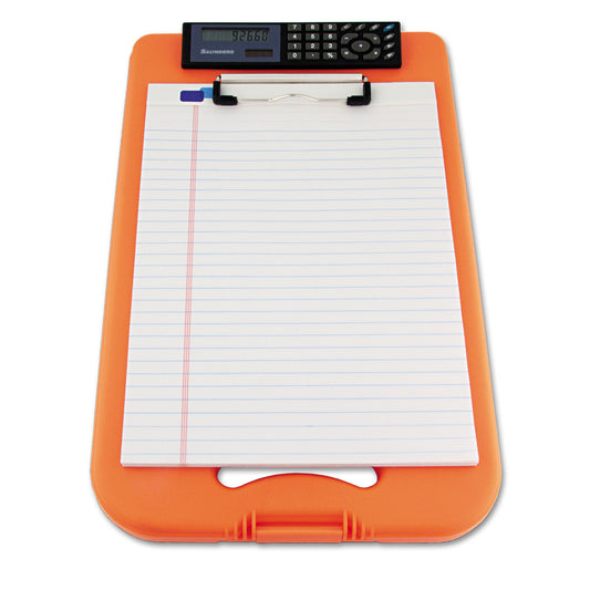 Saunders DeskMate II with Calculator, 0.5" Clip Capacity, Holds 8.5 x 11 Sheets, Hi-Vis Orange (00543)