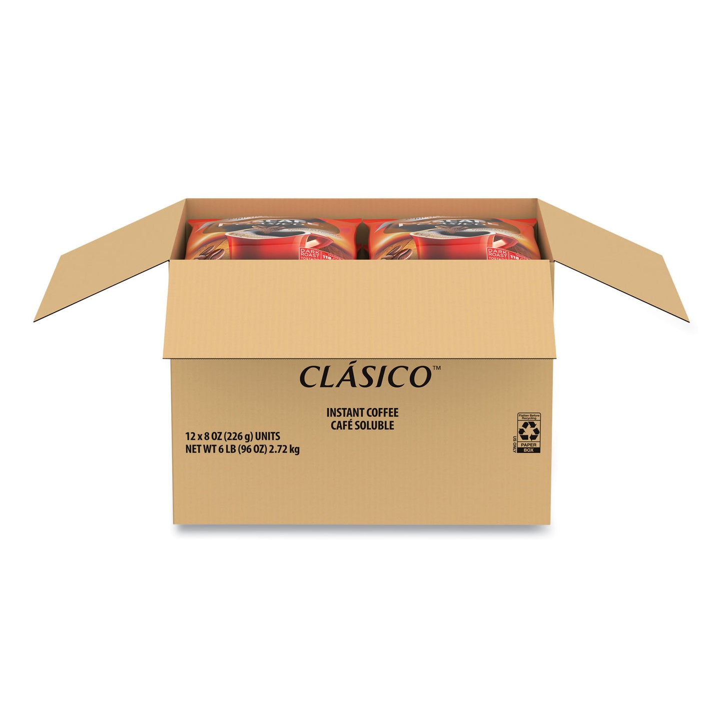 Nescaf Clasico Dark Roast Instant Coffee, 8 oz, 12/Carton (70948CT)