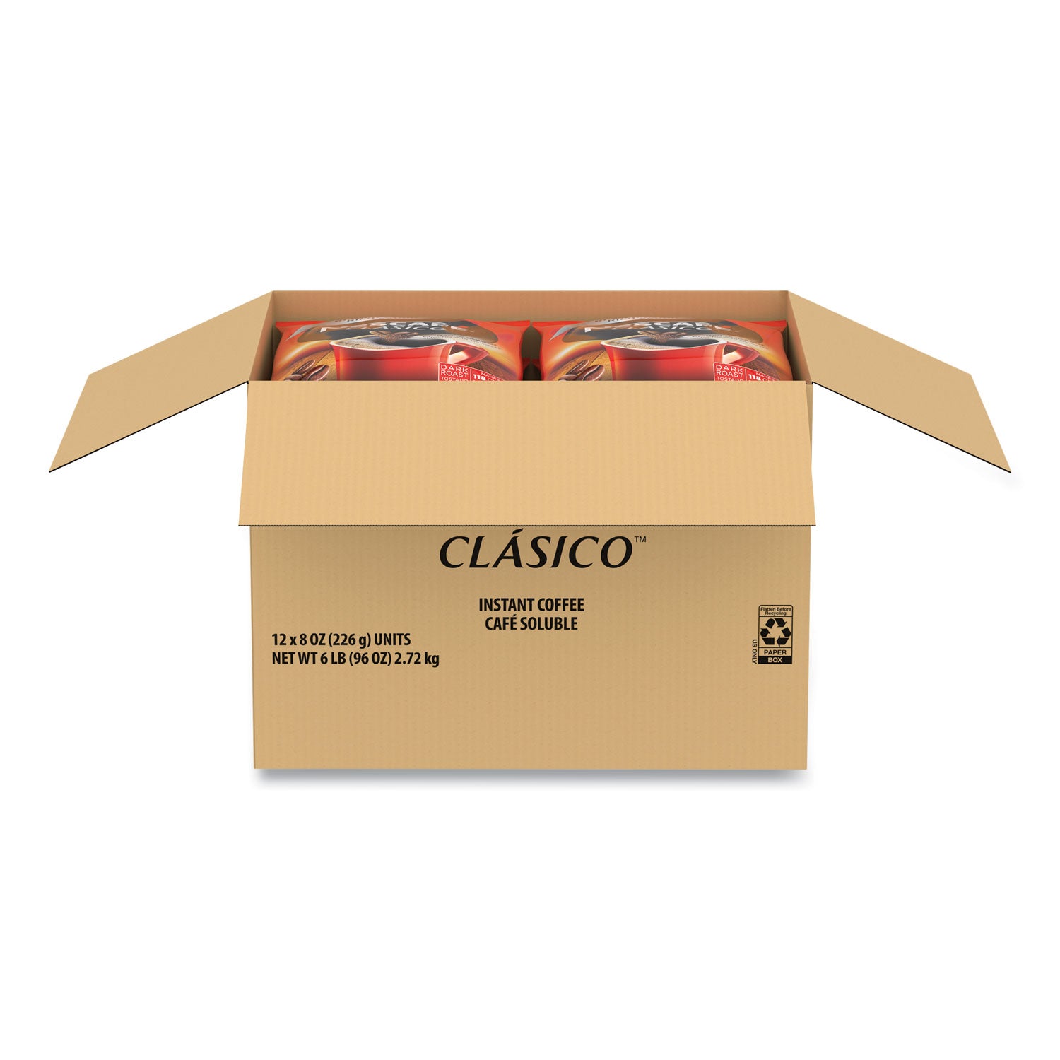 Nescaf Clasico Dark Roast Instant Coffee, 8 oz, 12/Carton (70948CT)