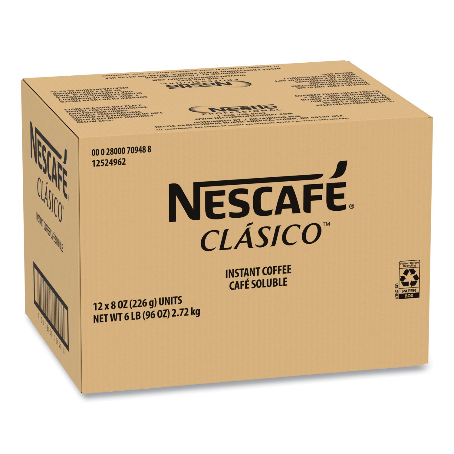 Nescaf Clasico Dark Roast Instant Coffee, 8 oz, 12/Carton (70948CT)