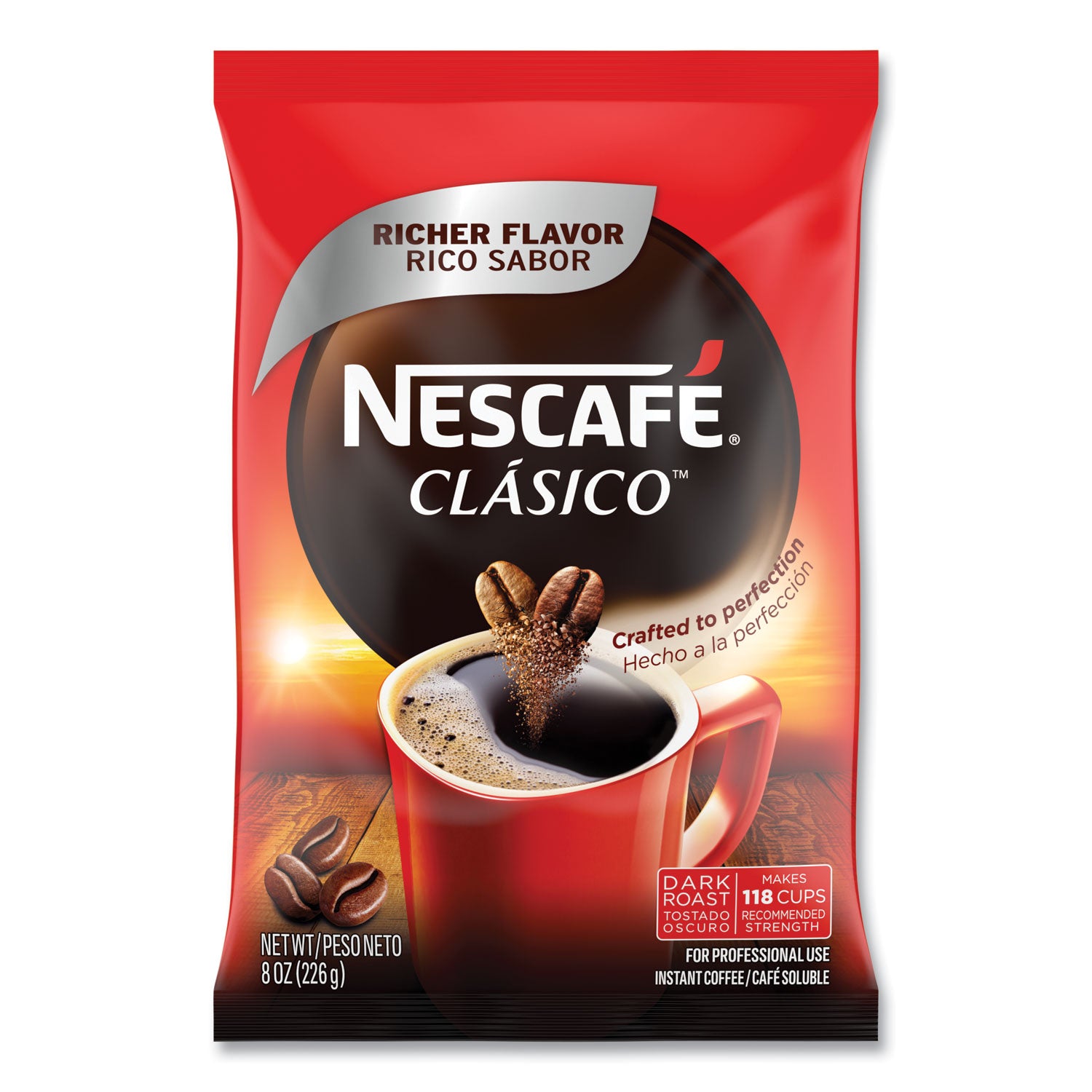 Nescaf Clasico Dark Roast Instant Coffee, 8 oz, 12/Carton (70948CT)