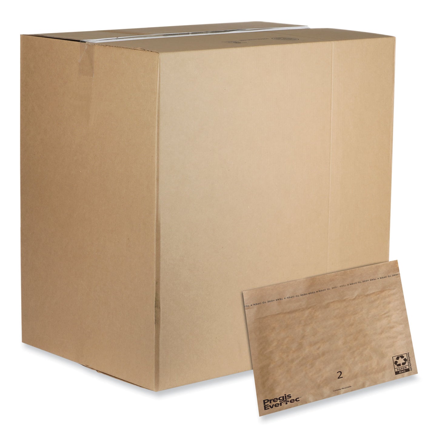 Pregis EverTec Curbside Recyclable Padded Mailer, #2, Kraft Paper, Self-Adhesive Closure, 12 x 9, Brown, 100/Carton (4083814)