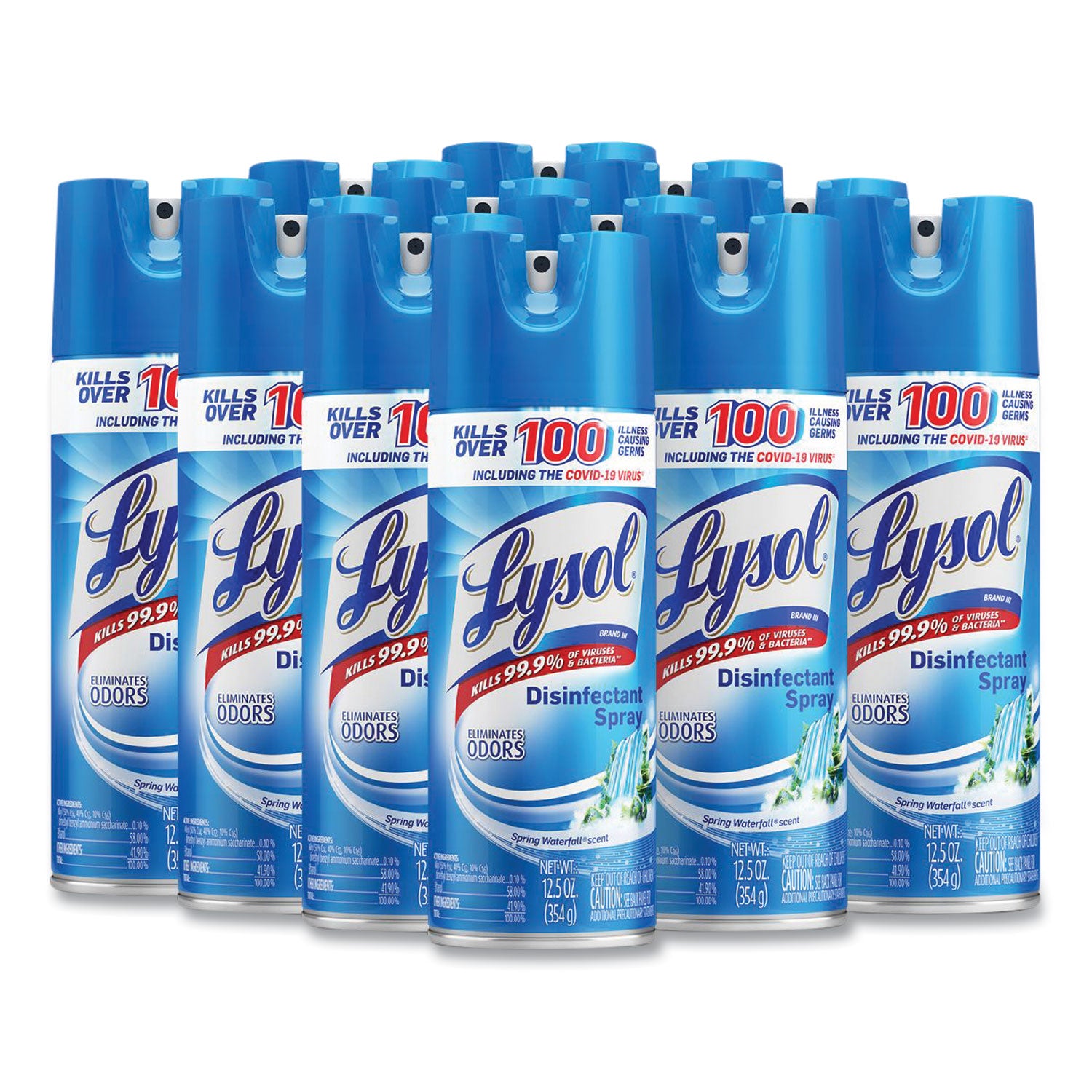 LYSOL Brand Disinfectant Spray, Spring Waterfall, Liquid, 12.5 oz Aerosol Spray, 12/Carton (02845)