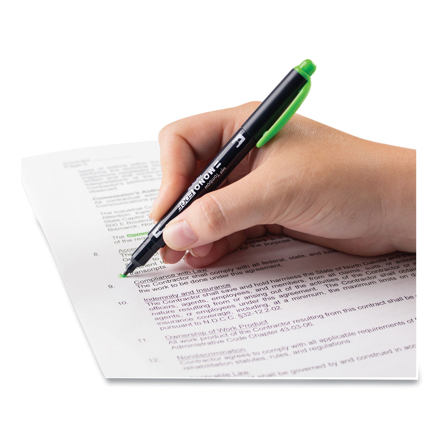 Tombow Highlighters, Yellow Green Ink, Bullet/Chisel Tip, Yellow Green Barrel, 10/Box (56415)