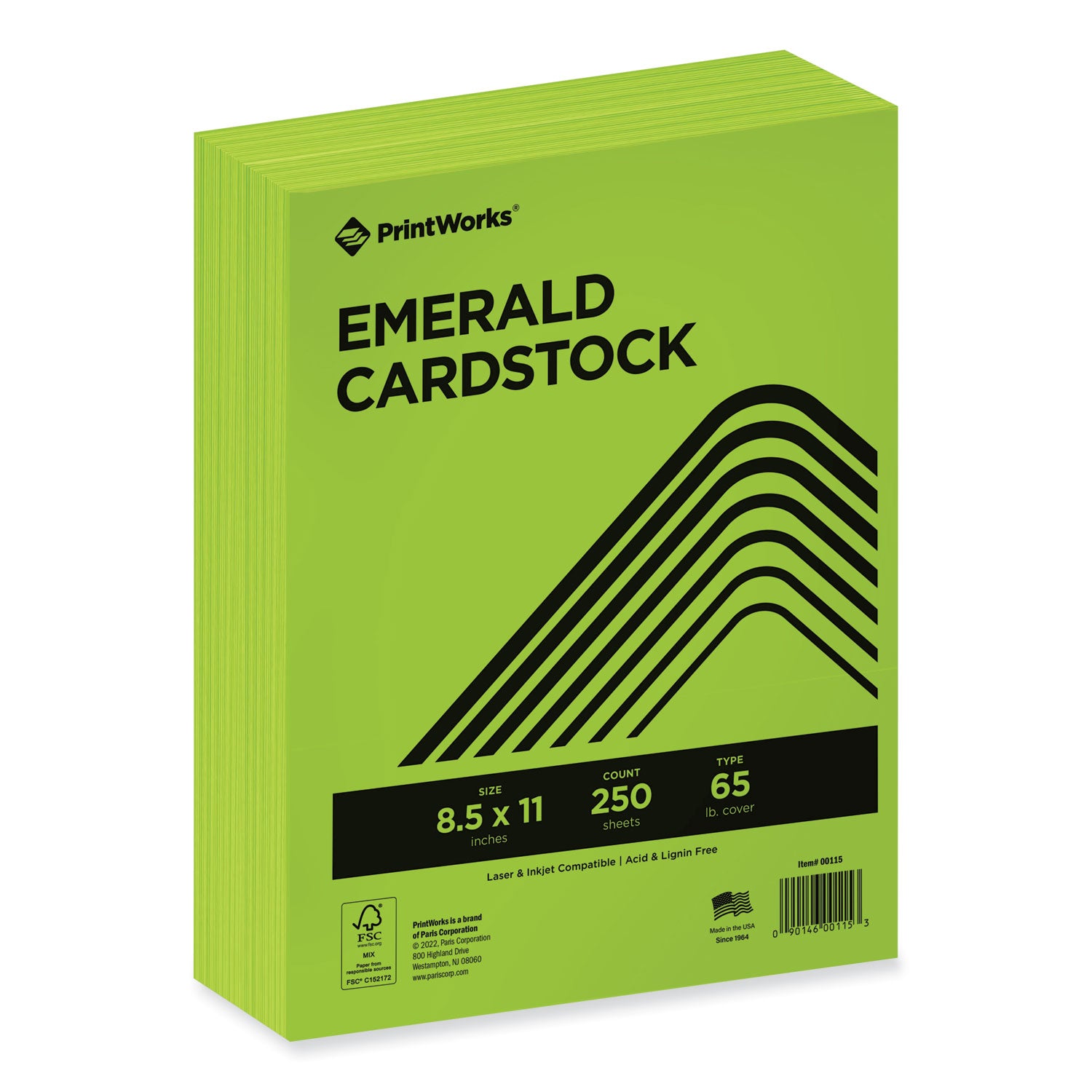 Printworks Professional Color Cardstock, 65 lb Cover Weight, 8.5 x 11, Emerald Green, 250/Ream (00115)