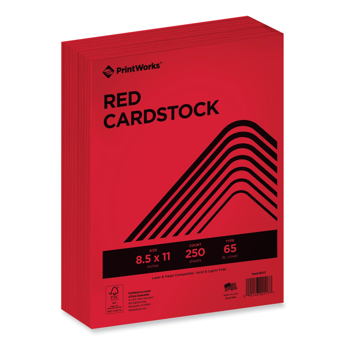 Printworks Professional Color Cardstock, 65 lb Cover Weight, 8.5 x 11, Red, 250/Ream (00117)