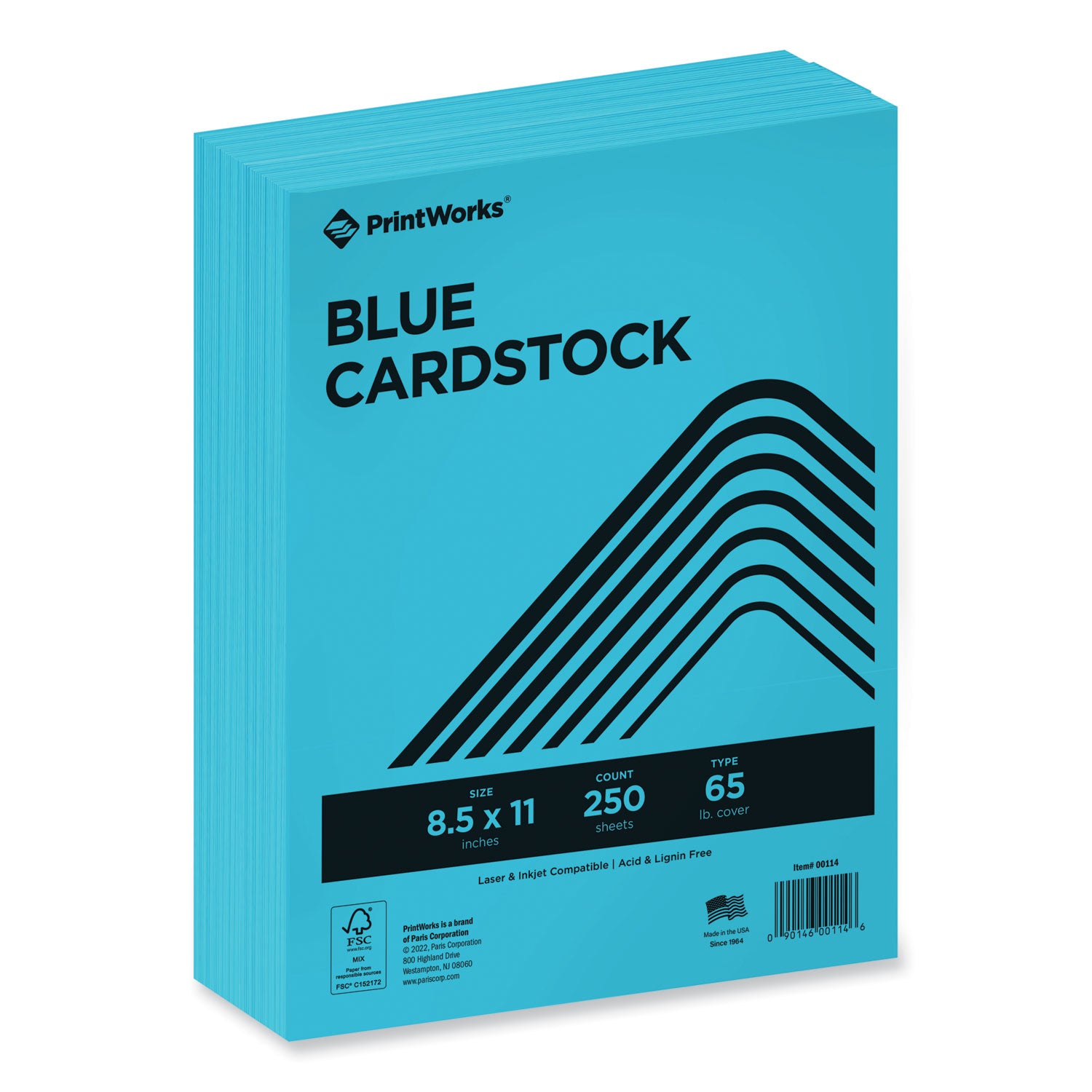 Printworks Professional Color Cardstock, 65 lb Cover Weight, 8.5 x 11, Blue, 250/Ream (00114)