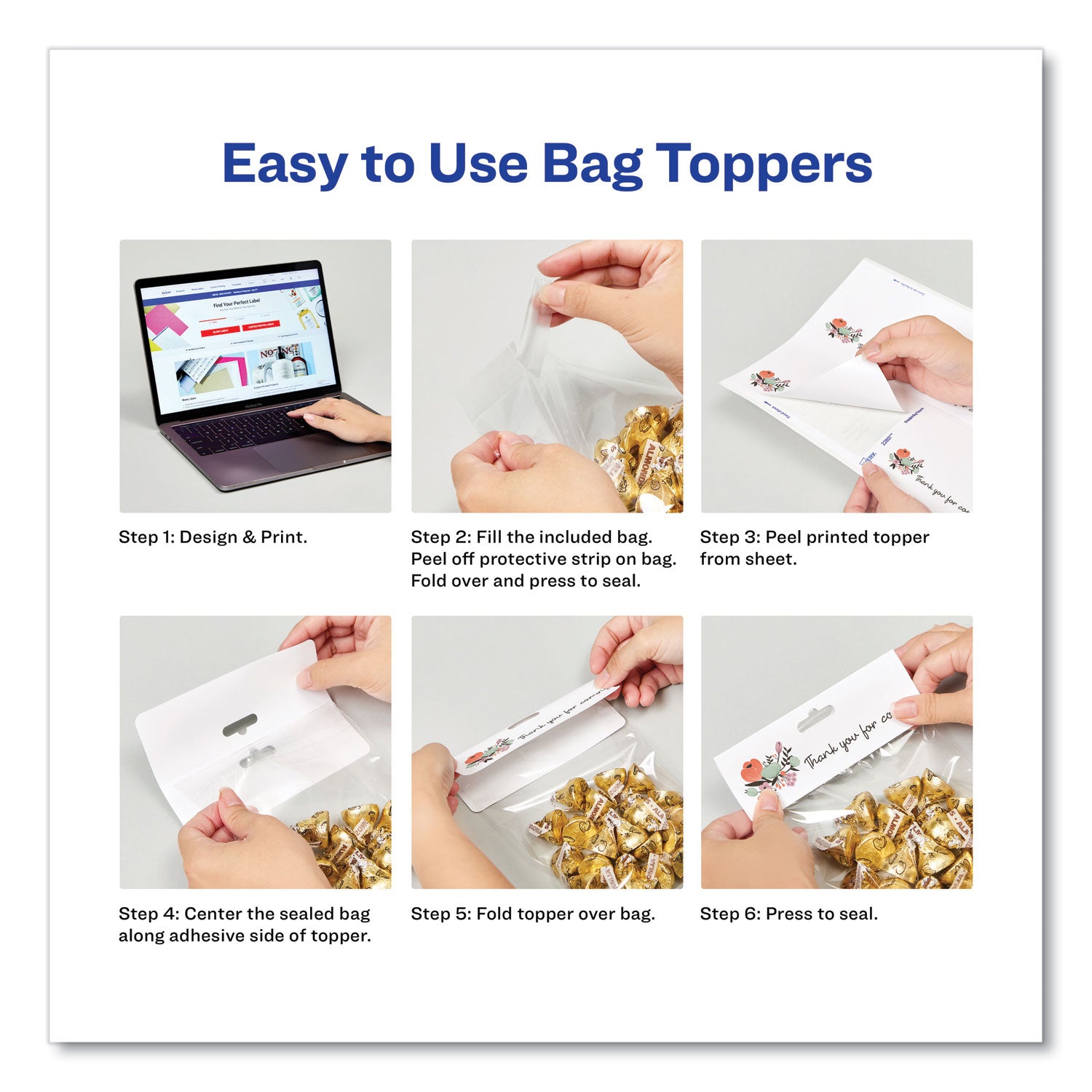 Avery Sure Feed Printable Toppers with Bags, 1.75 x 5, White, 40/Pack (22801)