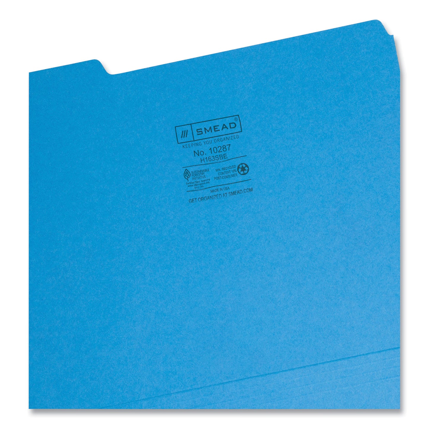 Smead Interior File Folders, 1/3-Cut Tabs: Assorted, Letter Size, 0.75" Expansion, Sky Blue, 100/Box (10287)