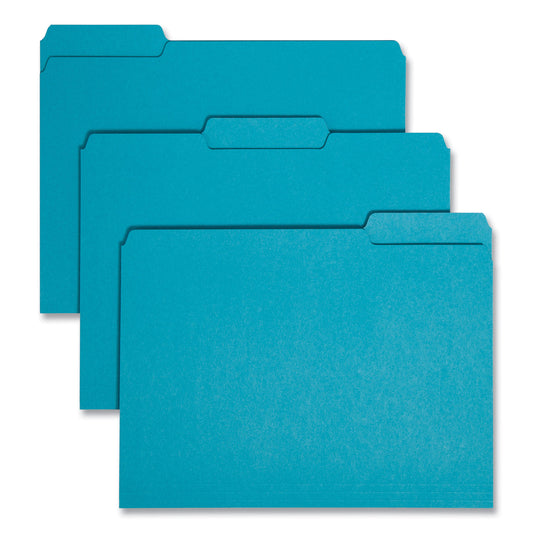 Smead Interior File Folders, 1/3-Cut Tabs: Assorted, Letter Size, 0.75" Expansion, Teal, 100/Box (10291)