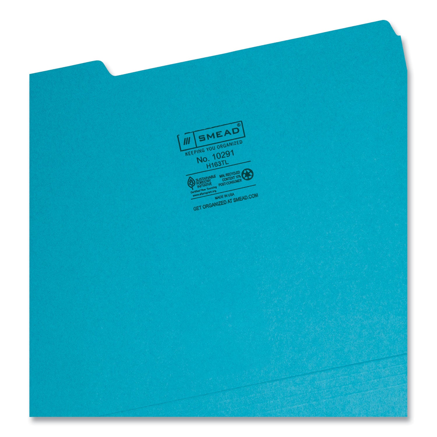 Smead Interior File Folders, 1/3-Cut Tabs: Assorted, Letter Size, 0.75" Expansion, Teal, 100/Box (10291)