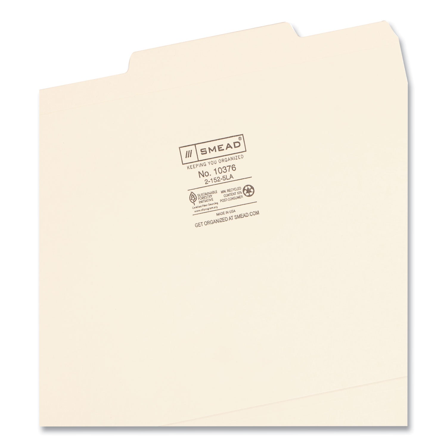 Smead Reinforced Guide Height File Folders, 2/5-Cut Tabs: Right of Center Position, Letter Size, 0.75" Expansion, Manila, 100/Box (10376)