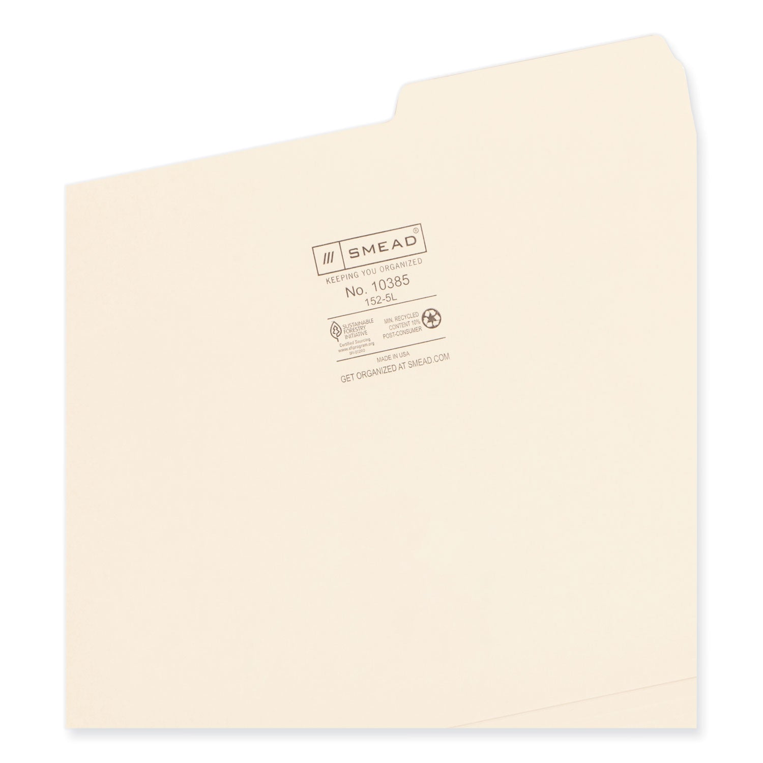 Smead Manila Guide Height Systems File Folders, 2/5-Cut Tabs: Right of Center, Letter Size, 0.75" Expansion, Manila, 100/Box (10385)