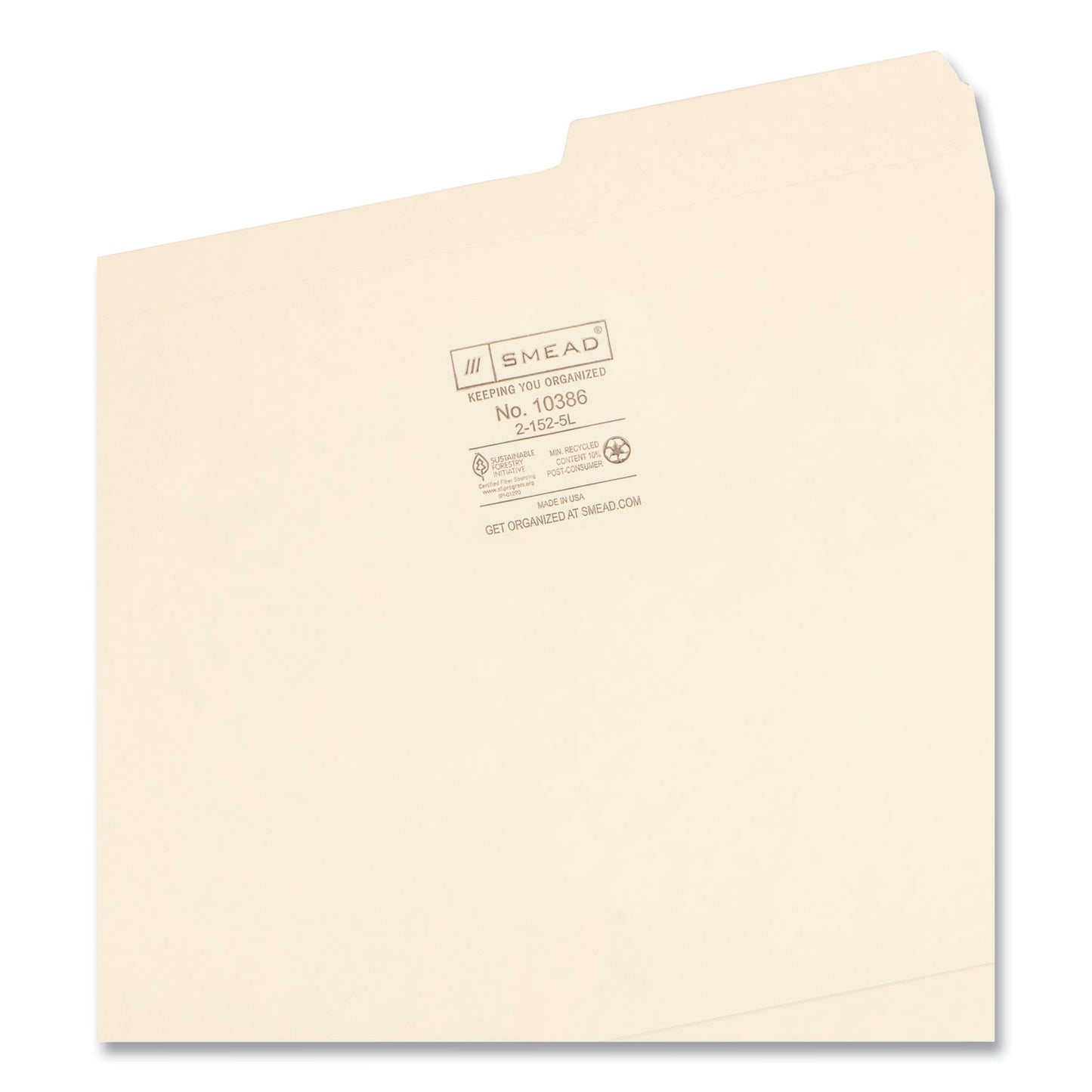 Smead Reinforced Guide Height File Folders, 2/5-Cut Tabs: Right Position, Letter Size, 0.75" Expansion, Manila, 100/Box (10386)