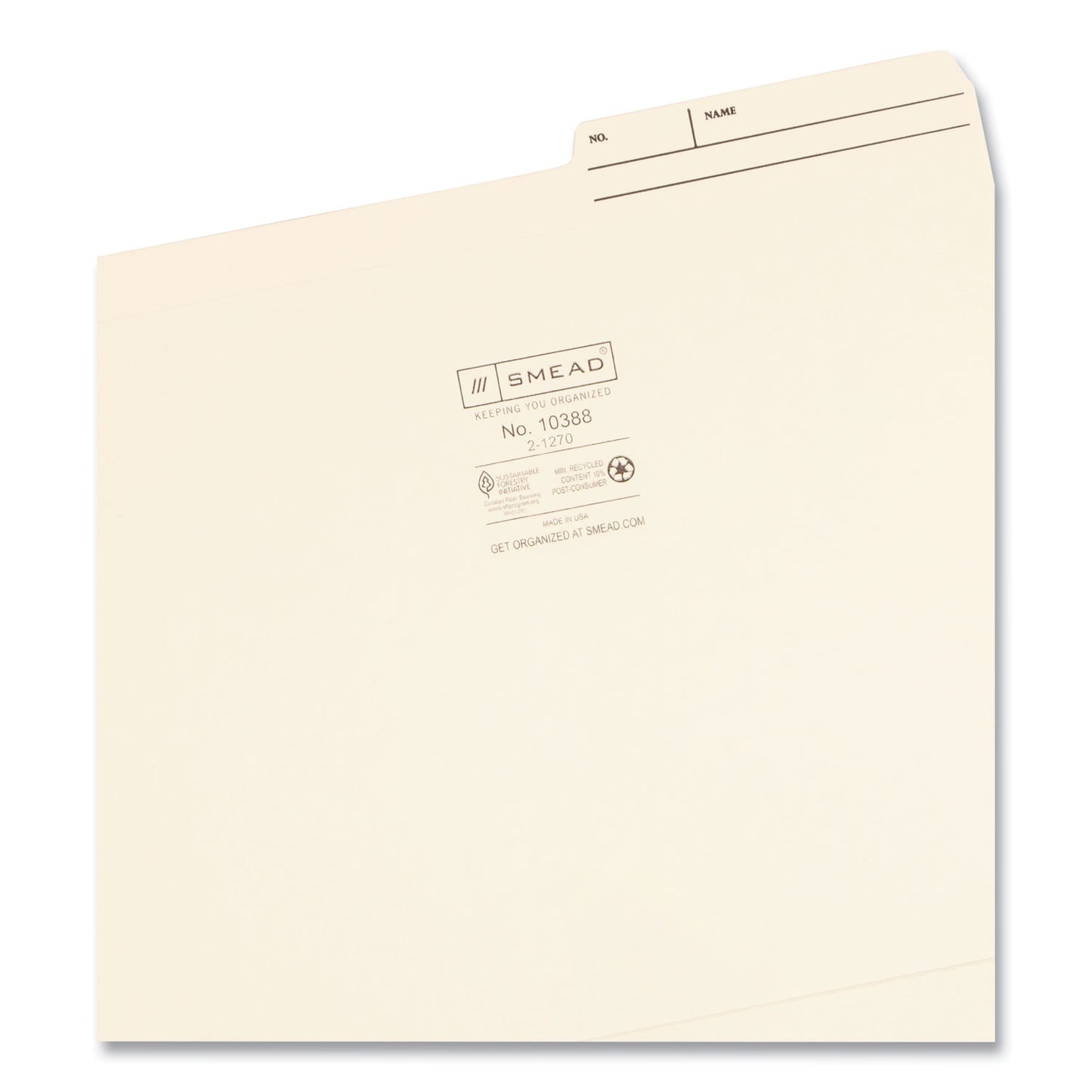Smead Reinforced Guide Height File Folders, 2/5-Cut Printed Tabs: Right Position, Letter Size, 0.75" Expansion, Manila, 100/Box (10388)