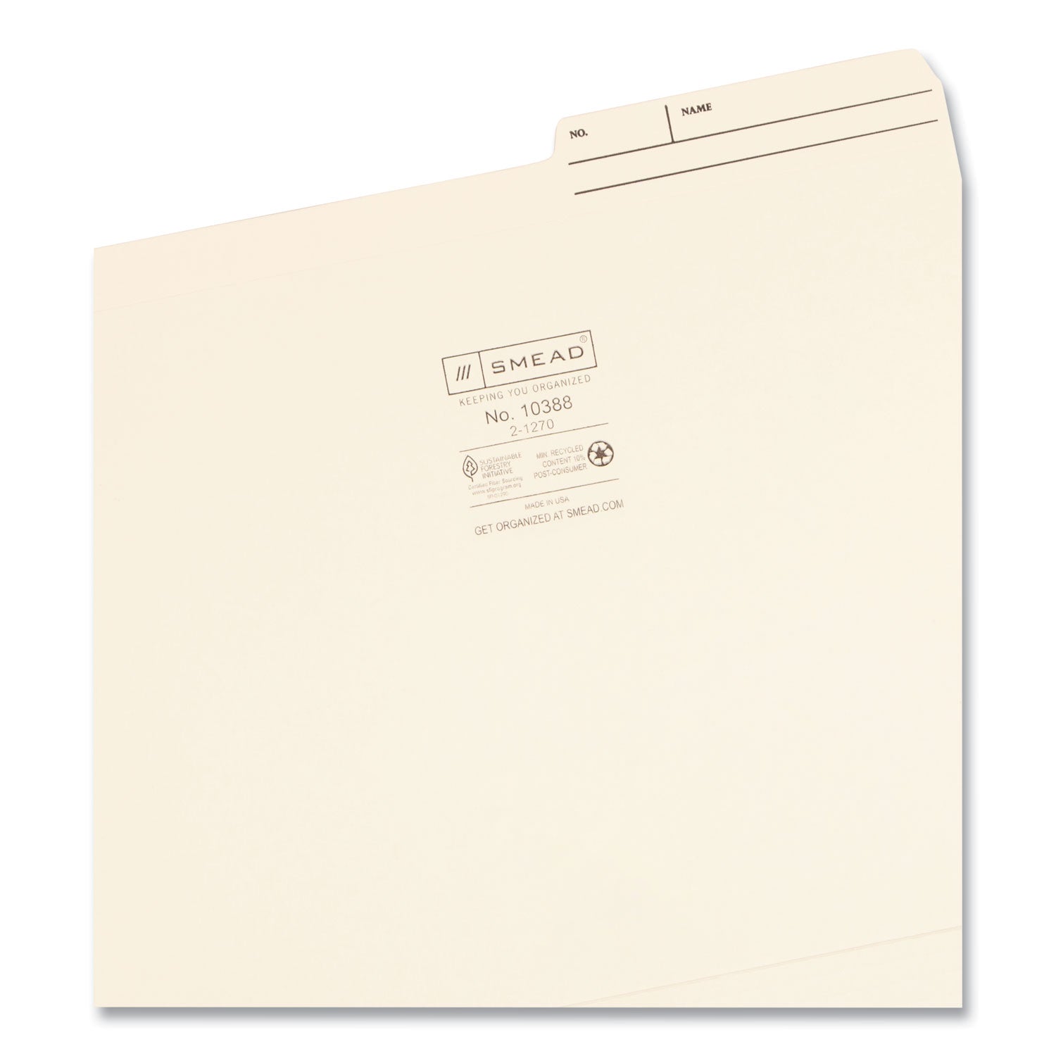 Smead Reinforced Guide Height File Folders, 2/5-Cut Printed Tabs: Right Position, Letter Size, 0.75" Expansion, Manila, 100/Box (10388)