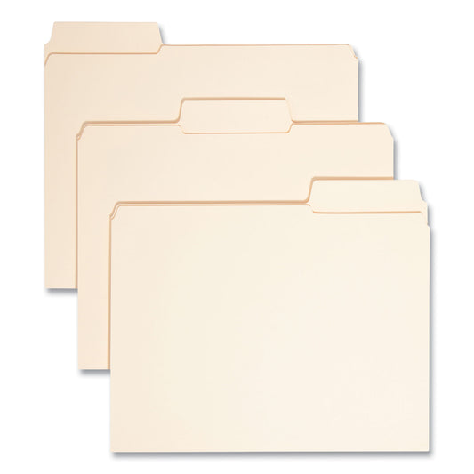 Smead SuperTab Reinforced Guide Height Top Tab Folders, 1/3-Cut Tabs: Assorted, Letter Size, 0.75" Expansion, Manila, 100/Box (10395)