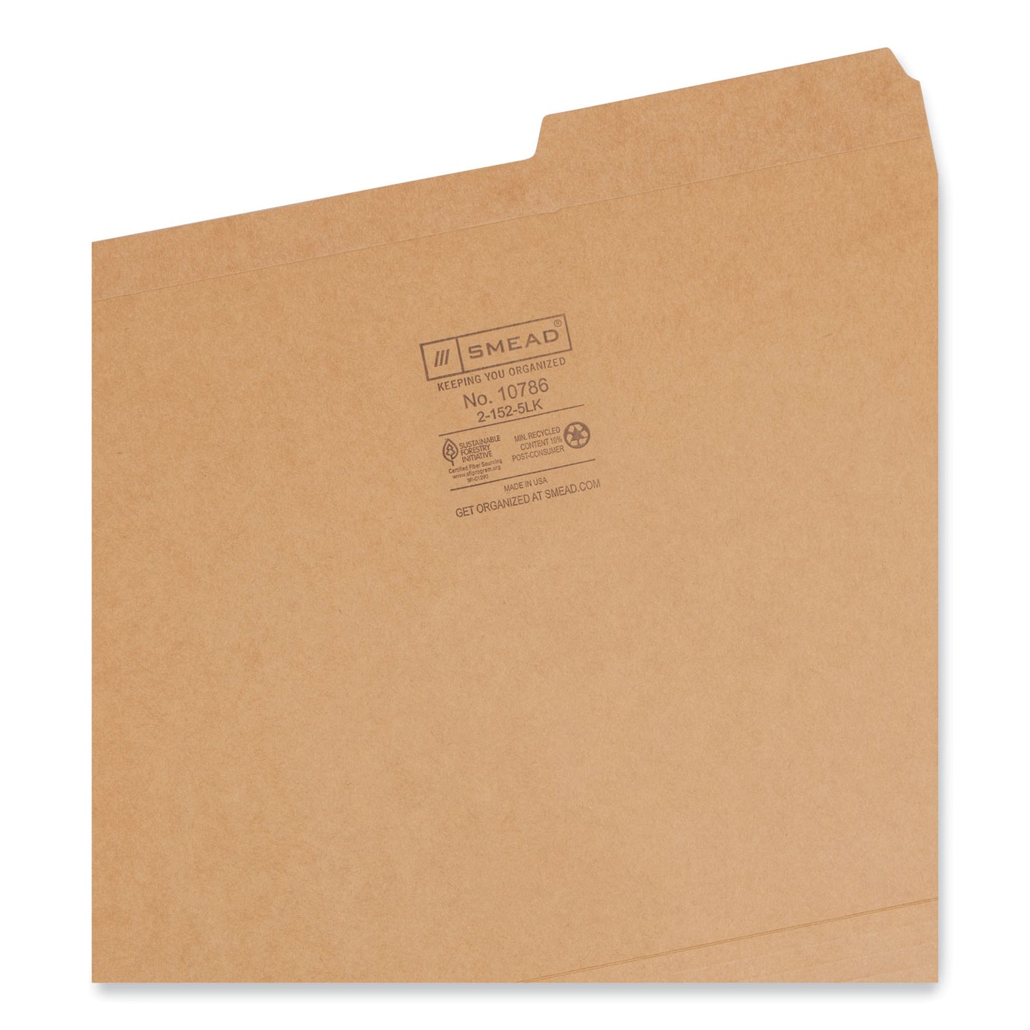 Smead Guide Height Reinforced Heavyweight Kraft File Folder, 2/5-Cut Tabs: Right of Center, Letter, 0.75" Expansion, Brown, 100/Box (10786)