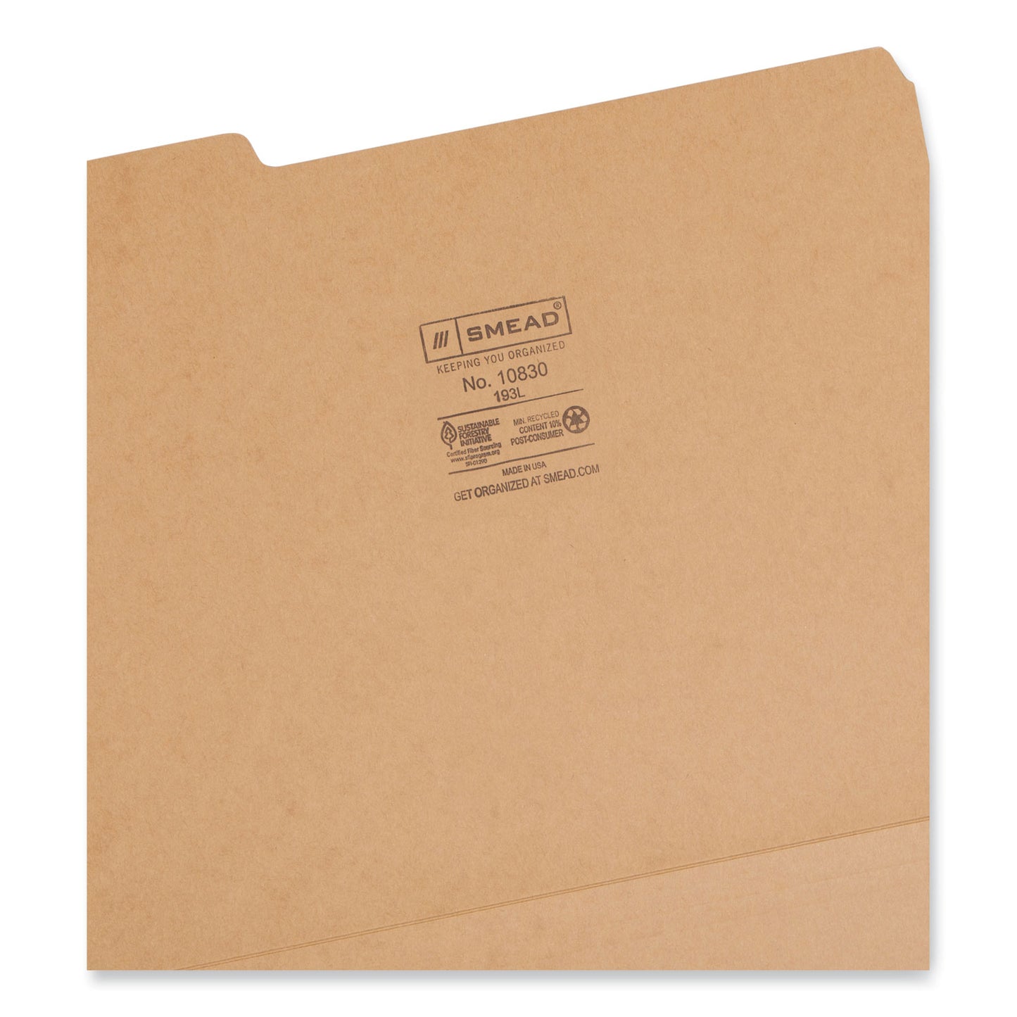 Smead Heavyweight Kraft File Folder, 1/3-Cut Tabs: Assorted, Letter Size, 0.75" Expansion, 17-pt Kraft, Brown, 50/Box (10830)