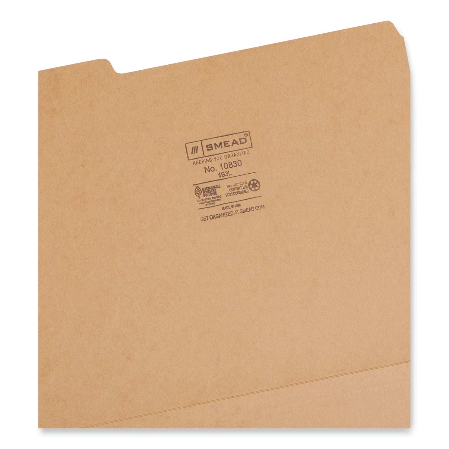 Smead Heavyweight Kraft File Folder, 1/3-Cut Tabs: Assorted, Letter Size, 0.75" Expansion, 17-pt Kraft, Brown, 50/Box (10830)