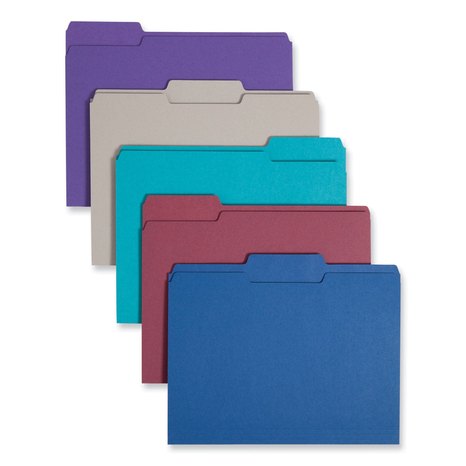 Smead Colored File Folders, 1/3-Cut Tabs: Assorted, Letter Size, 0.75" Expansion, Assorted: Gray/Maroon/Navy/Purple/Teal, 100/Box (11948)