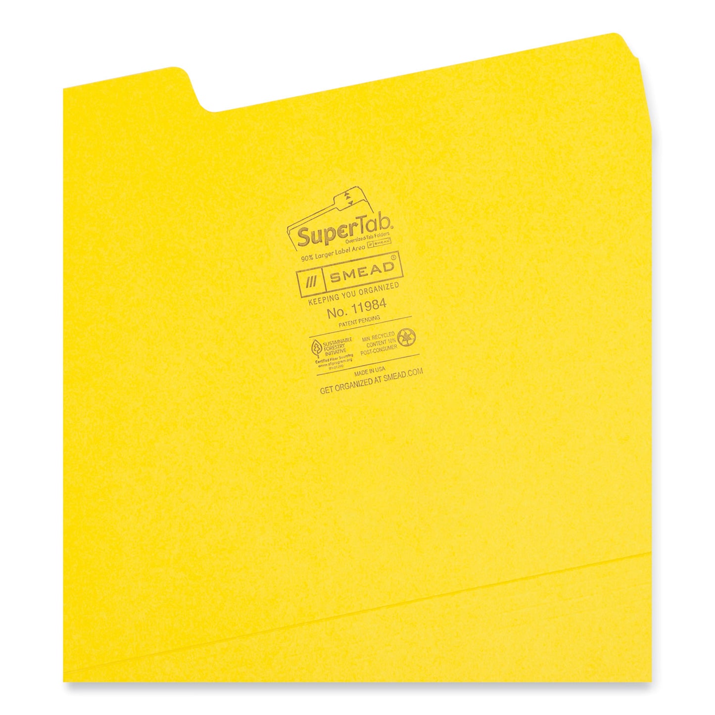 Smead SuperTab Colored File Folders, 1/3-Cut Tabs: Assorted, Letter Size, 0.75" Expansion, 11-pt Stock, Yellow, 100/Box (11984)