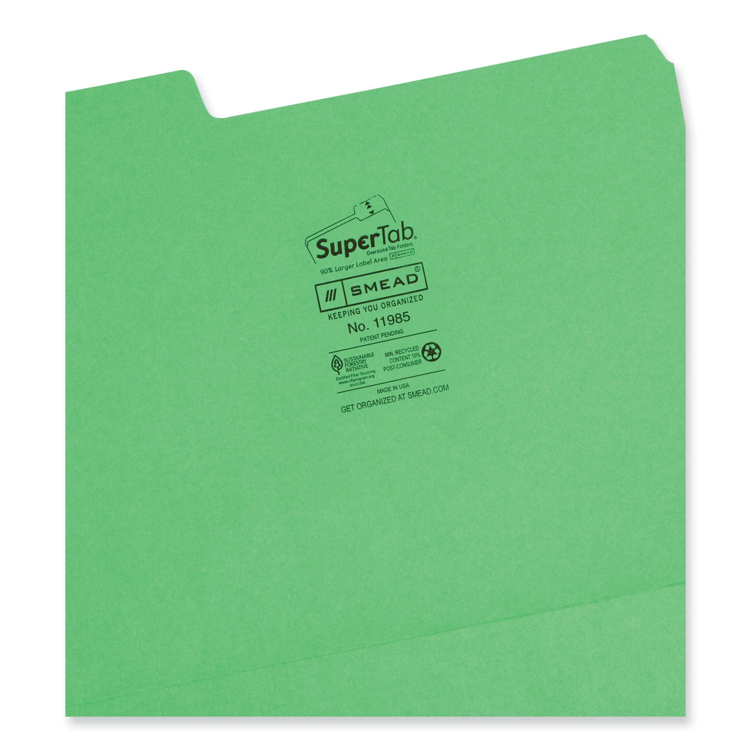 Smead SuperTab Colored File Folders, 1/3-Cut Tabs: Assorted, Letter Size, 0.75" Expansion, 11-pt Stock, Green, 100/Box (11985)