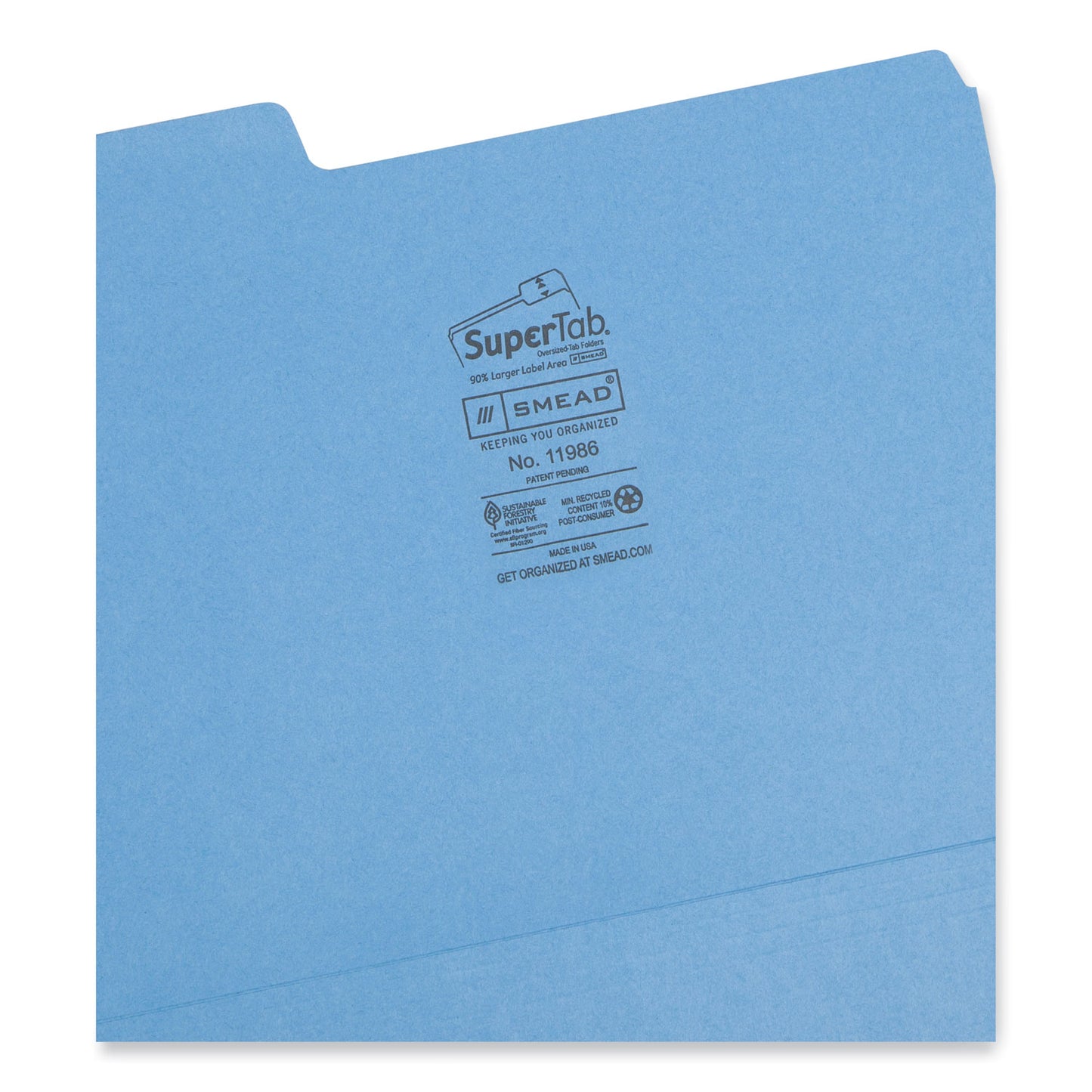 Smead SuperTab Colored File Folders, 1/3-Cut Tabs: Assorted, Letter Size, 0.75" Expansion, 11-pt Stock, Blue, 100/Box (11986)