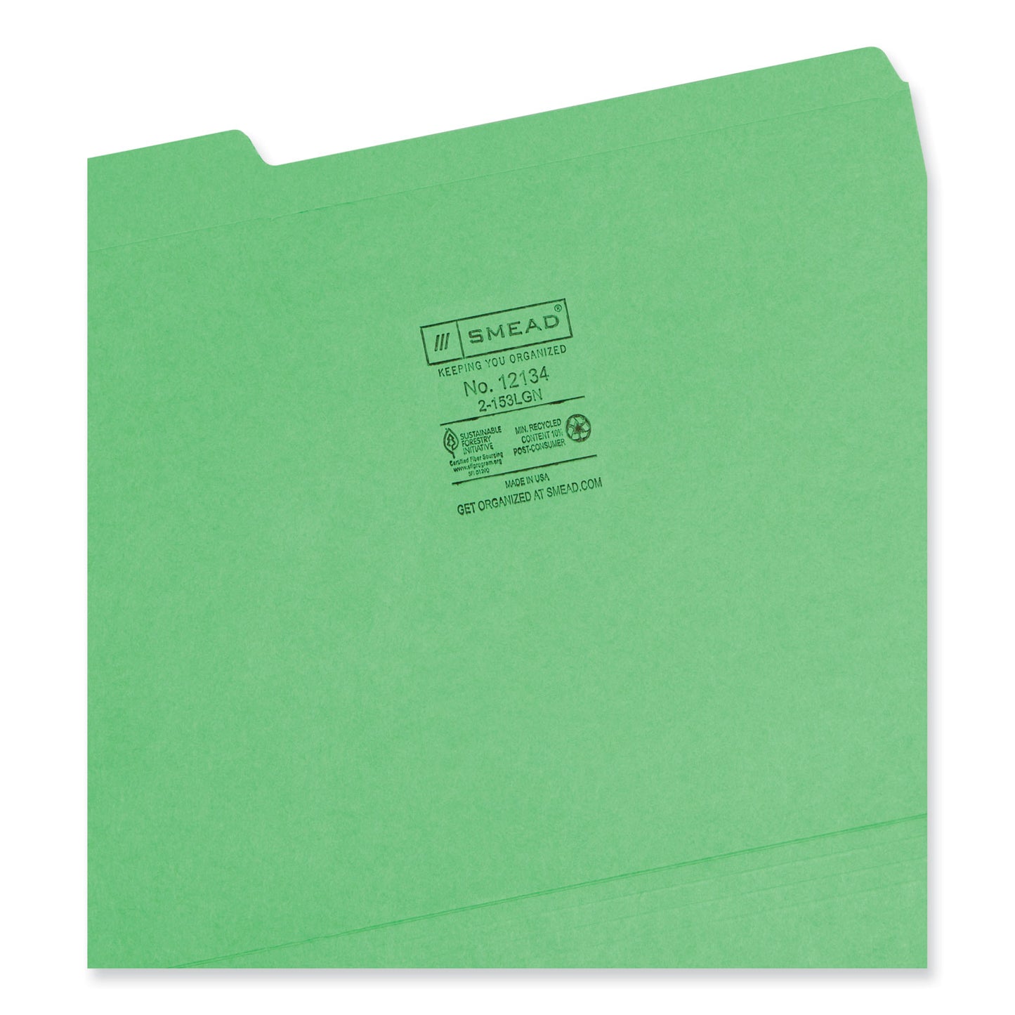 Smead Reinforced Top Tab Colored File Folders, 1/3-Cut Tabs: Assorted, Letter Size, 0.75" Expansion, Green, 100/Box (12134)