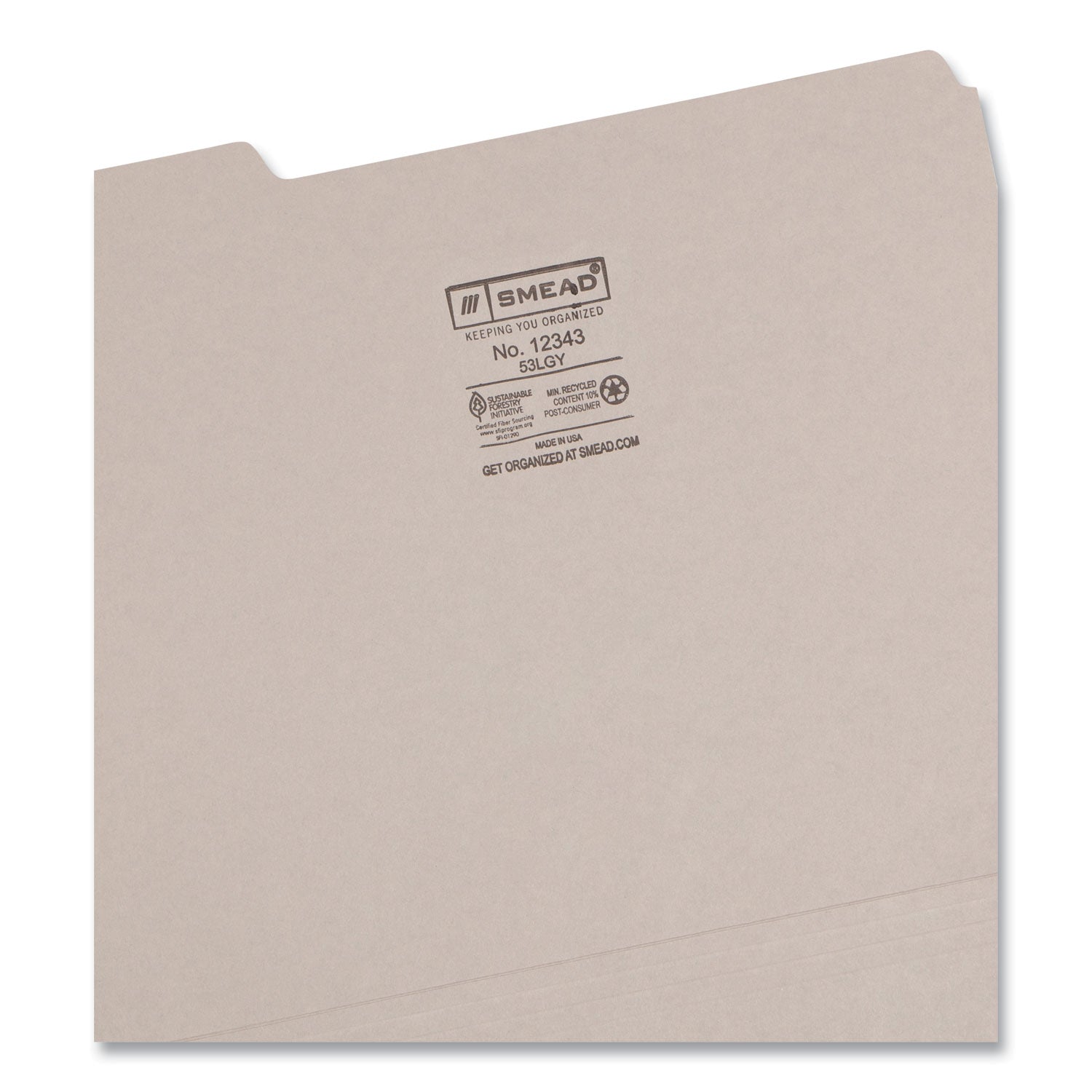 Smead Colored File Folders, 1/3-Cut Tabs: Assorted, Letter Size, 0.75" Expansion, Gray, 100/Box (12343)