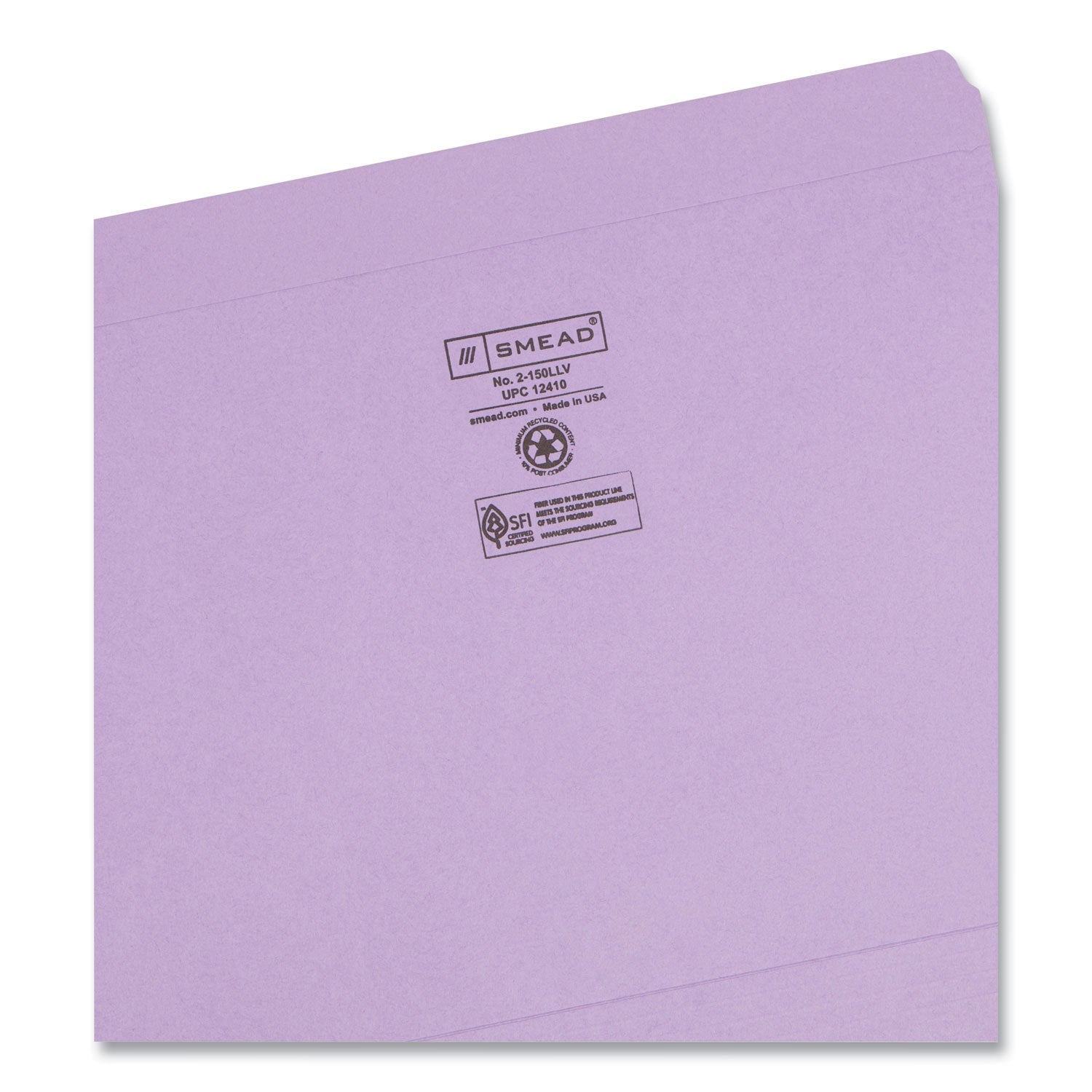 Smead Reinforced Top Tab Colored File Folders, Straight Tabs, Letter Size, 0.75" Expansion, Lavender, 100/Box (12410)