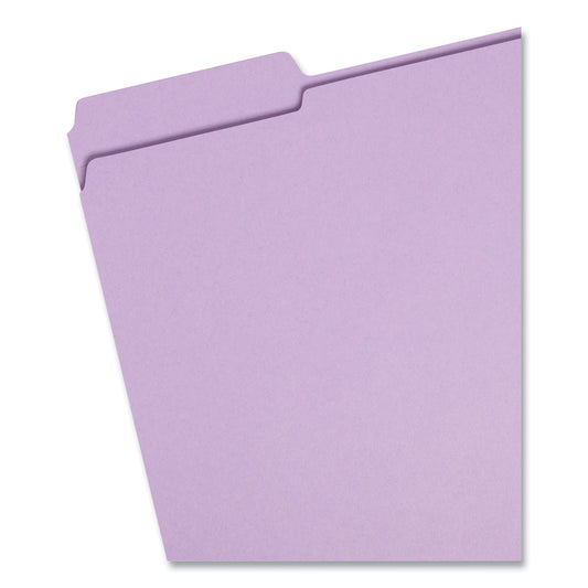 Smead Reinforced Top Tab Colored File Folders, 1/3-Cut Tabs: Assorted, Letter Size, 0.75" Expansion, Lavender, 100/Box (12434)