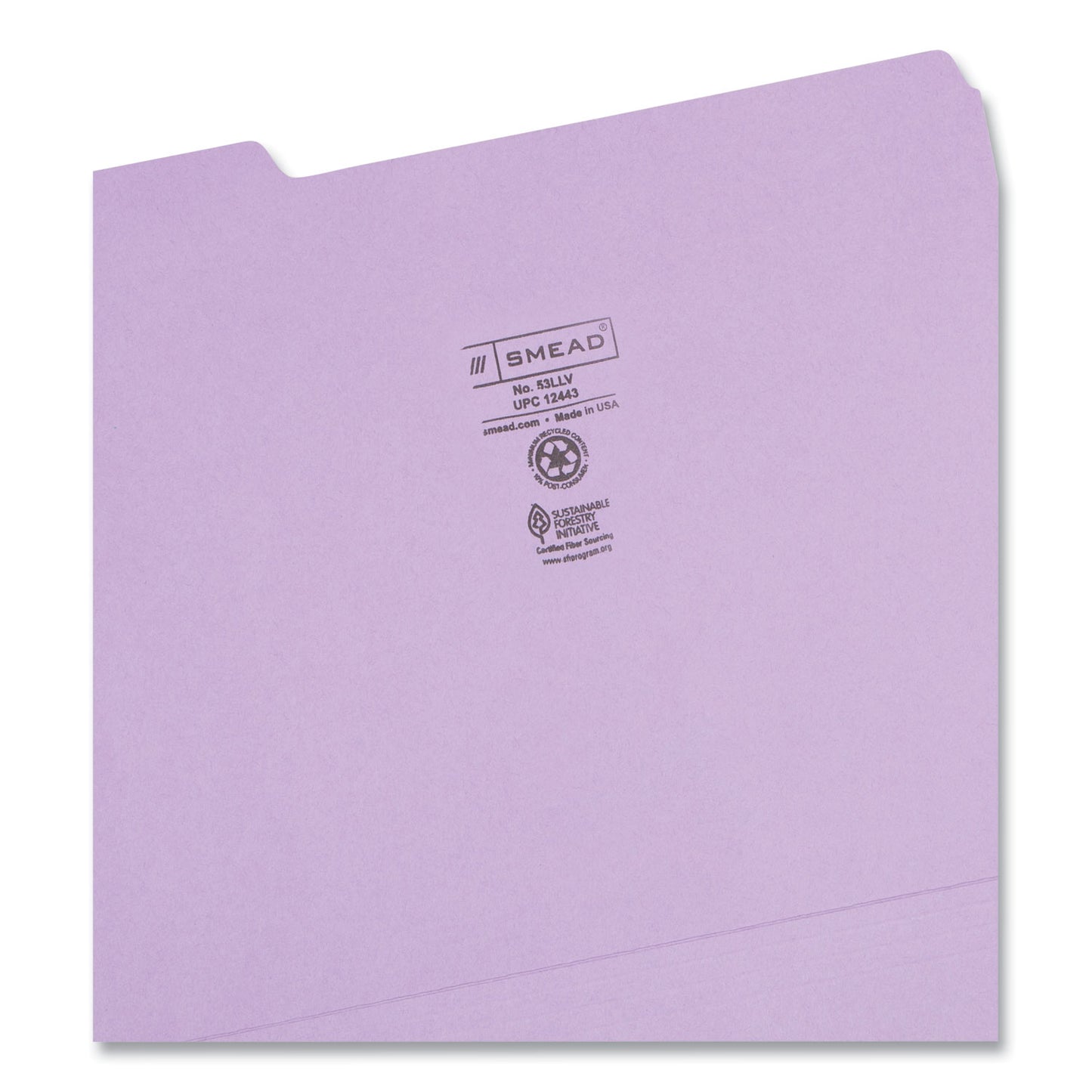 Smead Colored File Folders, 1/3-Cut Tabs: Assorted, Letter Size, 0.75" Expansion, Lavender, 100/Box (12443)