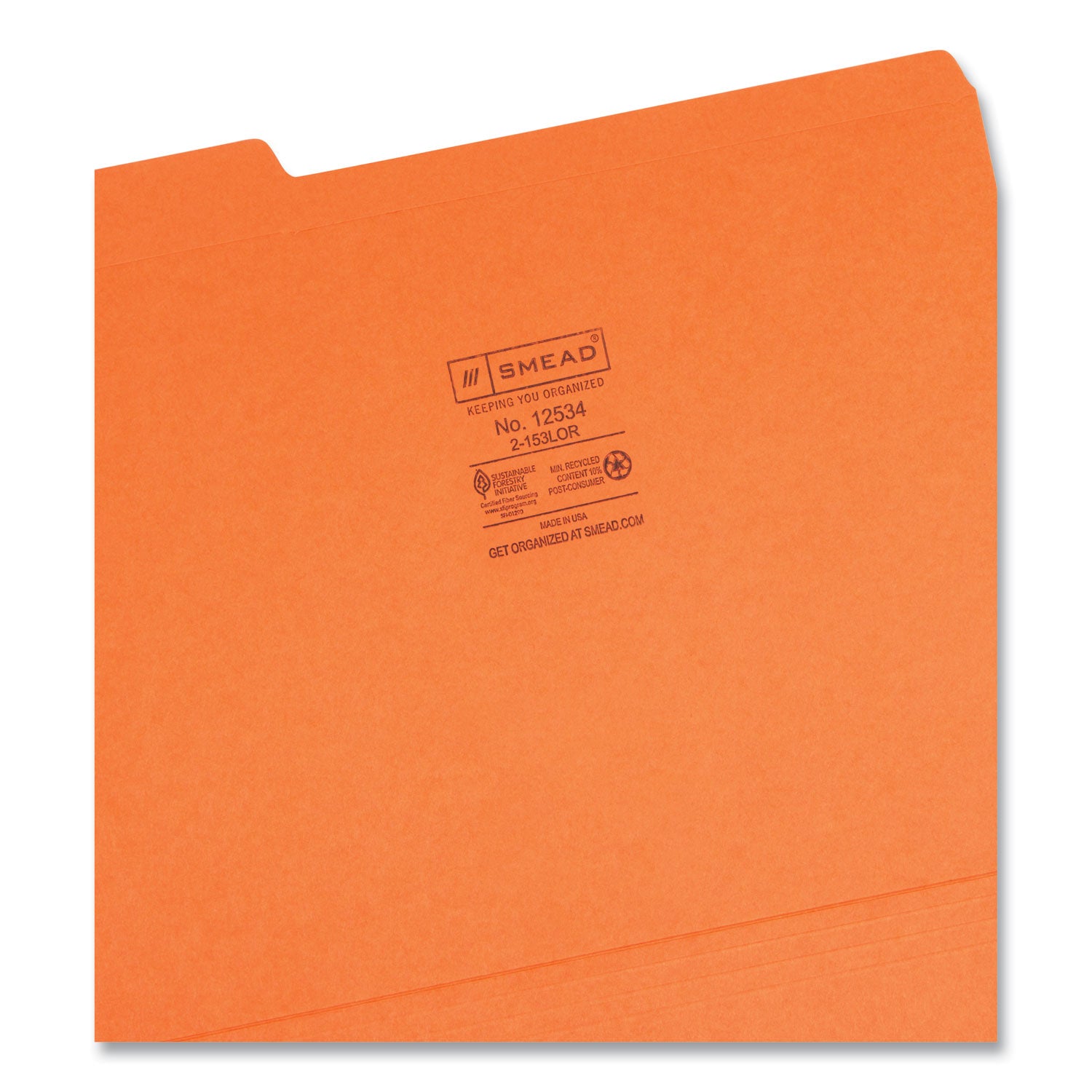 Smead Reinforced Top Tab Colored File Folders, 1/3-Cut Tabs: Assorted, Letter Size, 0.75" Expansion, Orange, 100/Box (12534)